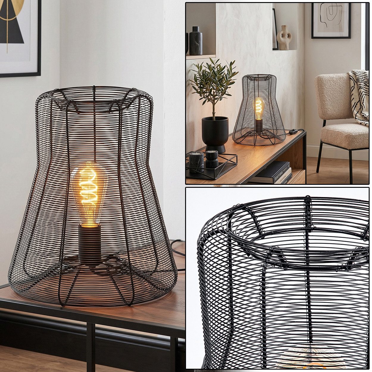 hofstein Tischleuchte moderne Tischlampe aus Metall in Schwarz, ohne Leuchtmittel, Nachttischlampe An-/Ausschalter, Lichteffekt, 1xE27, ohne Leuchtmittel