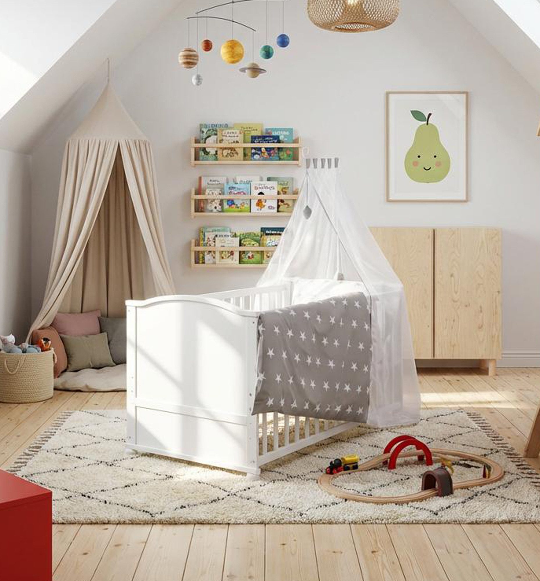 roba® Babybett Little Stars oder Fox & Bunny - niedliche Designs, inkl. Bettwäsche, Himmel, Nest & Matratze
