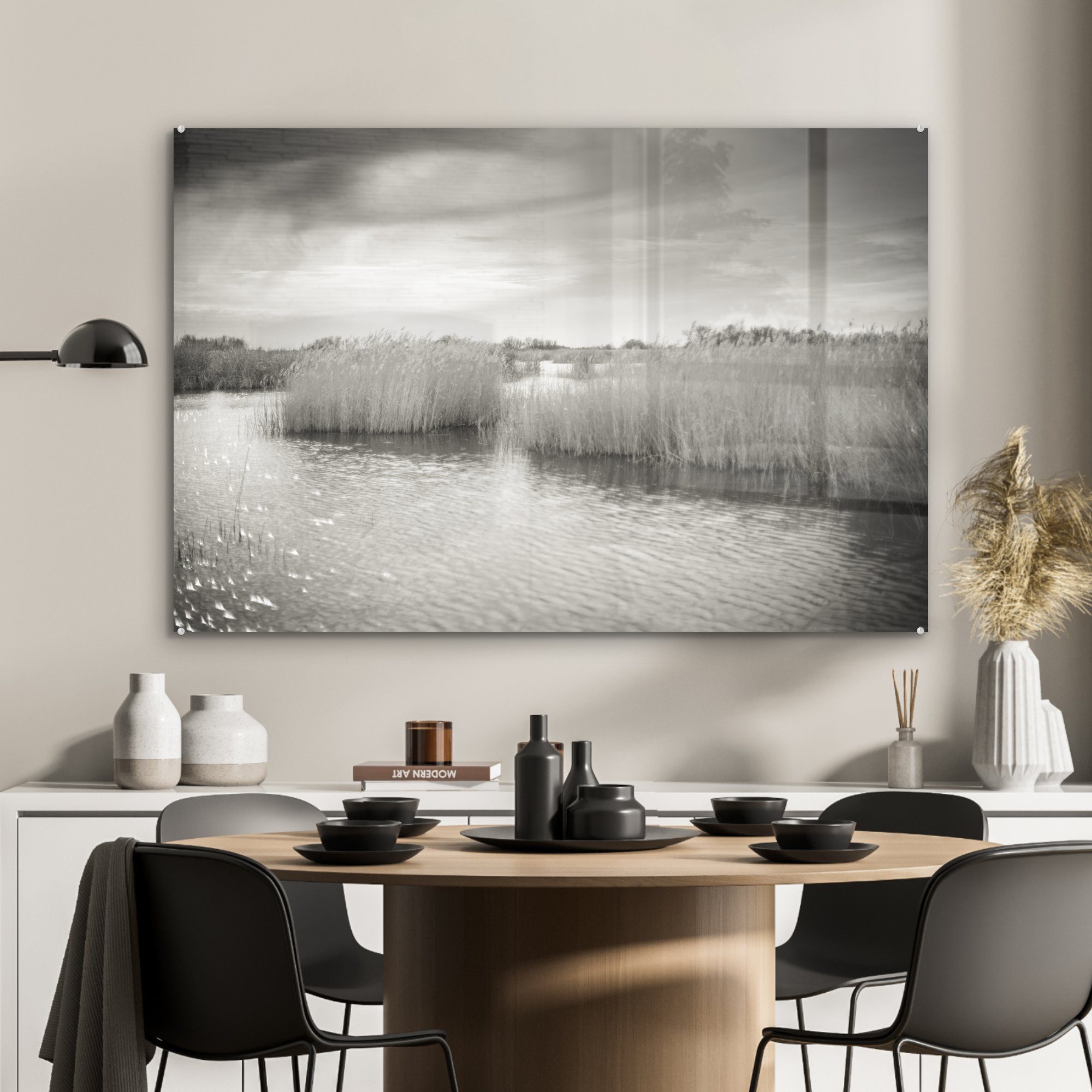 Nationalpark Tablas, von Acrylglasbilder & St), Schlafzimmer einem Schwarz-Weiß-Fotografie Wohnzimmer Schilf MuchoWow (1 Acrylglasbild See in im