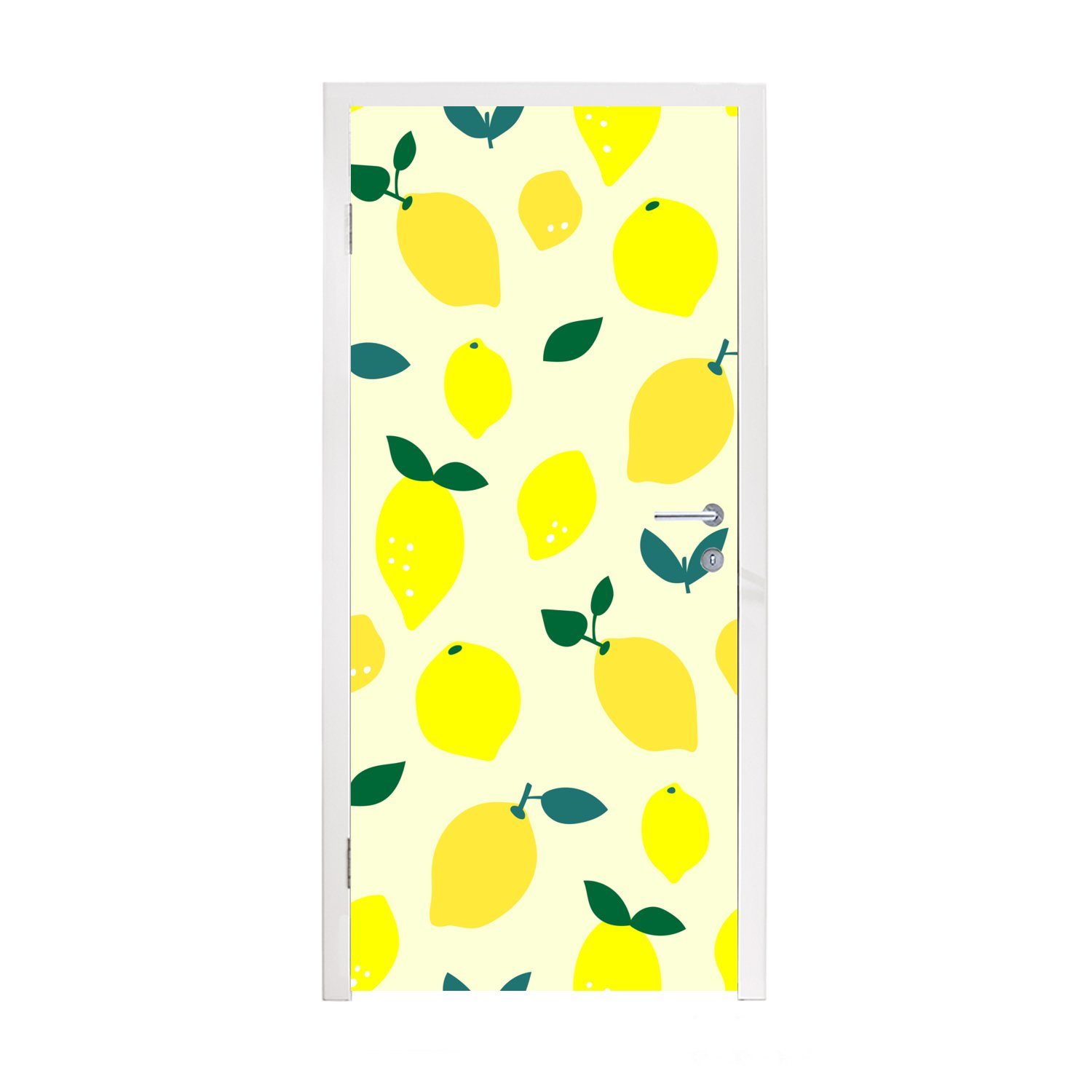 MuchoWow Türtapete Frühling Illustration Zitrone Muster, Matt, bedruckt, (1 St), Fototapete für Tür, Türaufkleber, 75x205 cm
