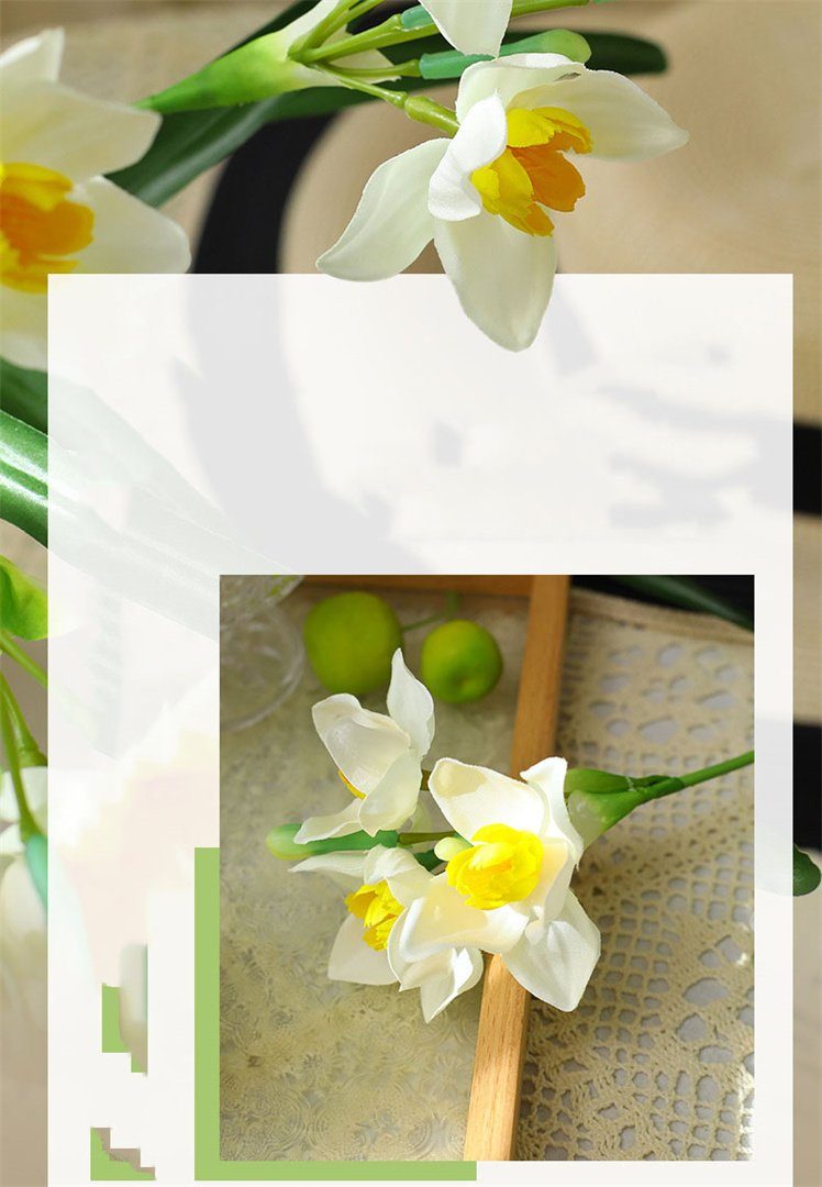 Kunstblumenstrauß Zweig, L.Ru simulierte einem UG, mit handgefertigte Narzissenblume Blumen, Künstliche Heimdekoration, Grünpflanzen