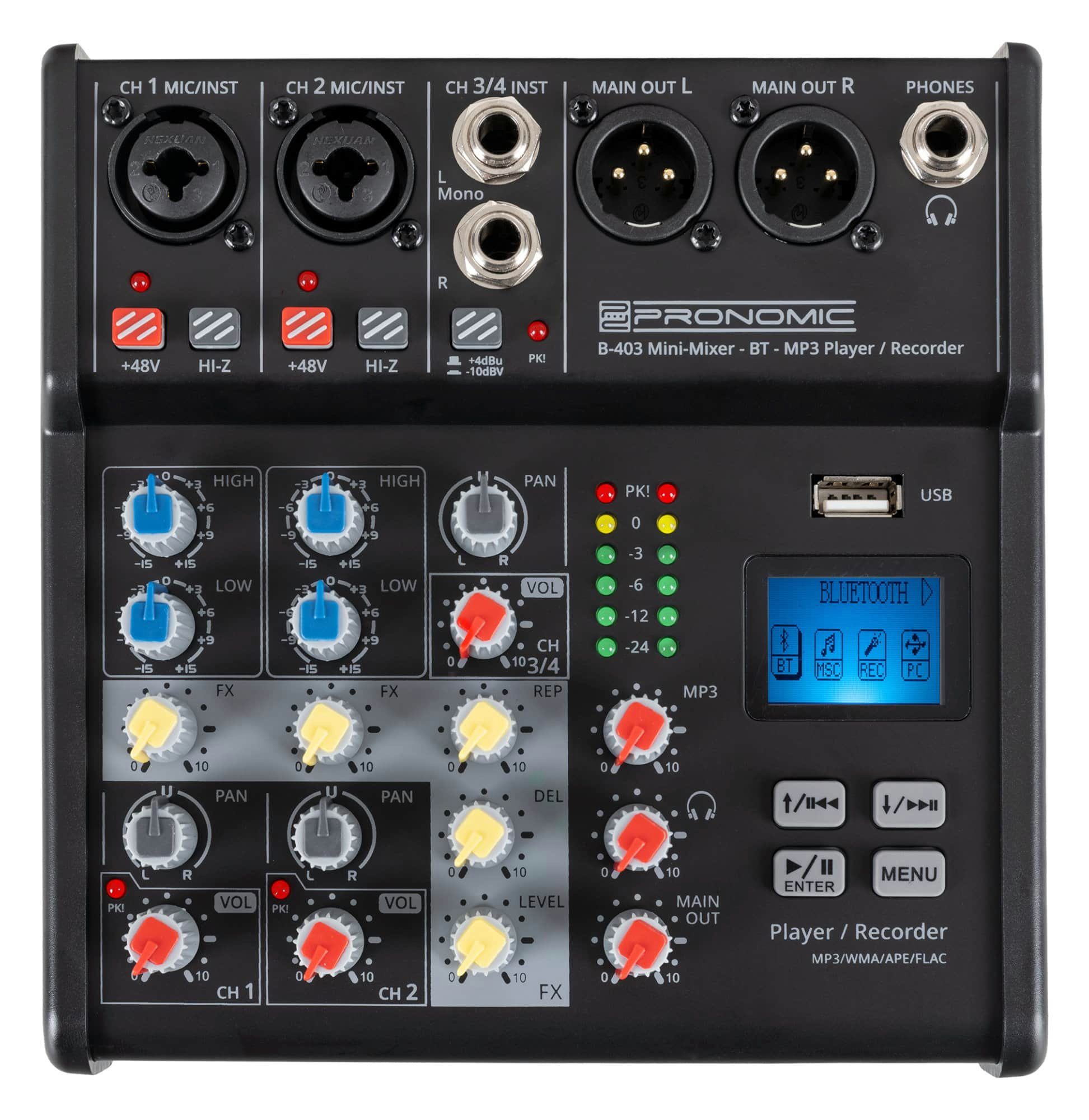 Pronomic Mischpult B-403 4-Kanal Mini-Mixer - Live/Studio DJ Mixer, mit Bluetooth und USB-Recording – Bild 3 von 5