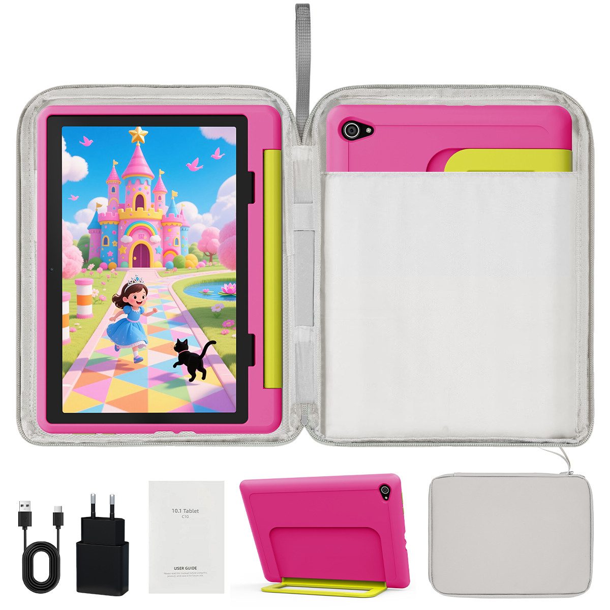 BUFO 10 Zoll Android 16, 24(3+21)GB RAM+64GB, 1280x800 HD IPS, Kinder Tablet (10", 64 GB, Android 16, WiFi 6, Robuste Schutzhülle, Vorinstallierte Lernapps, GMS-Zertifizierung)