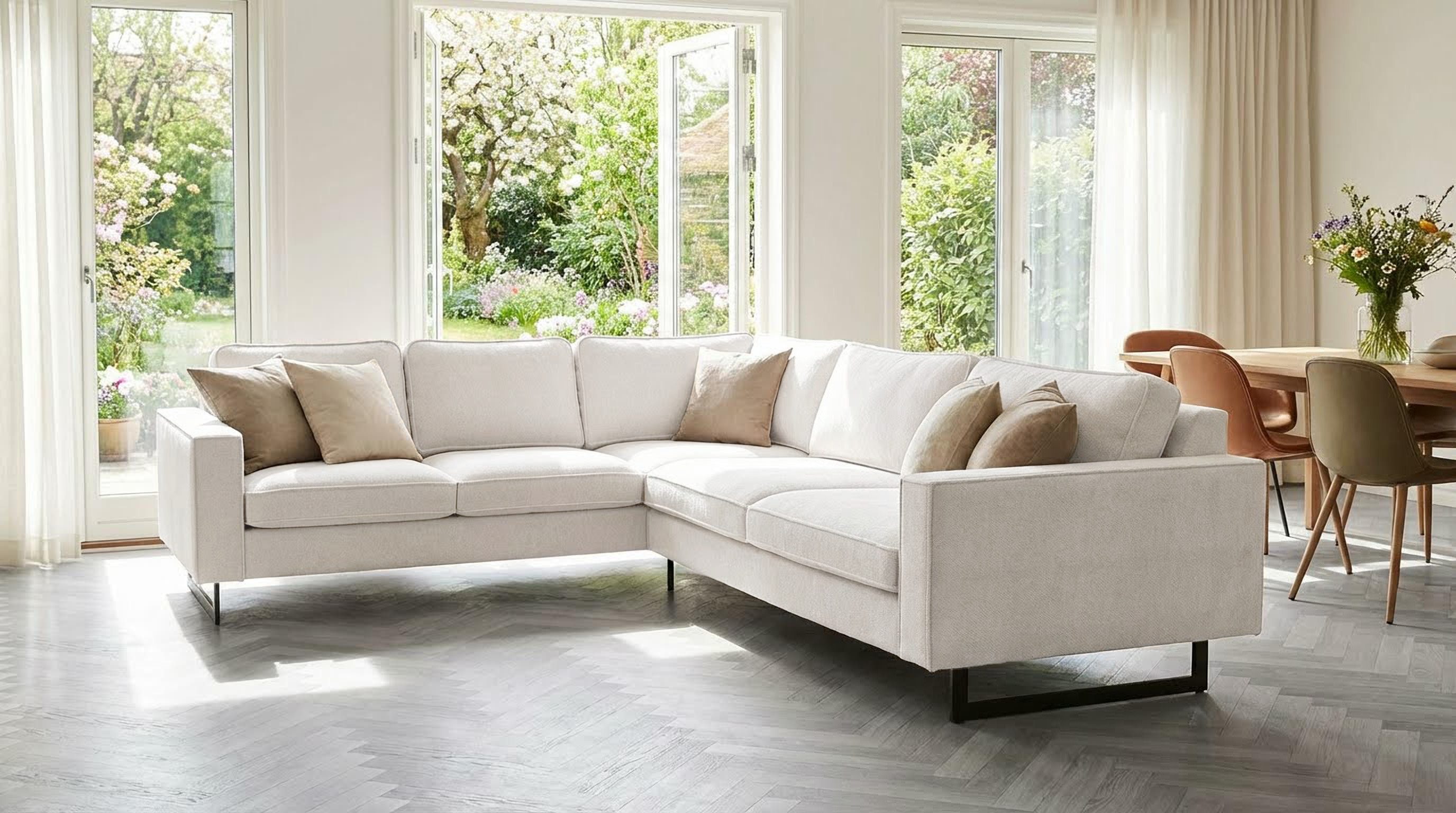 OTTO home Ecksofa Pinto, XXL, 250/290 cm, langer Schenkel, Ottomane, Cord, Chenille, Lederoptik, mit Keder, Metallfüße, Wellenunterfederung