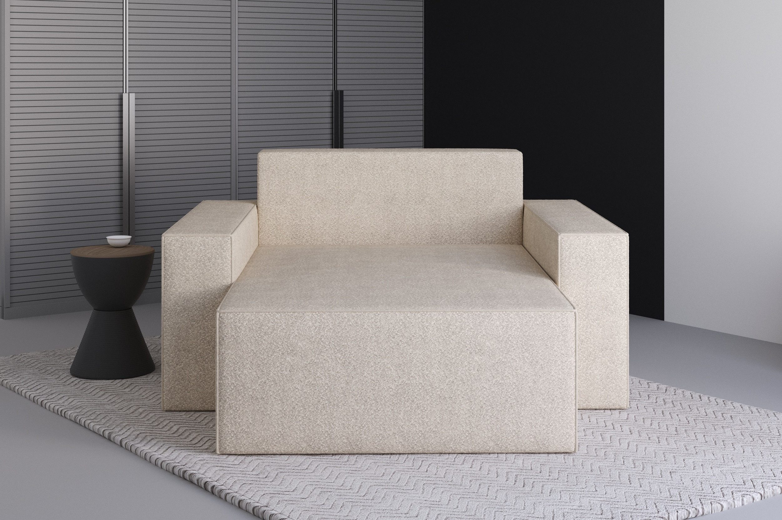MOEBLO Chaiselongue Denver aus Bouclé, – Sitz- und Liegesessel Sofa Liegesofa Liegesessel 1-Sitzer, (BxHxT): 146x85x162 cm
