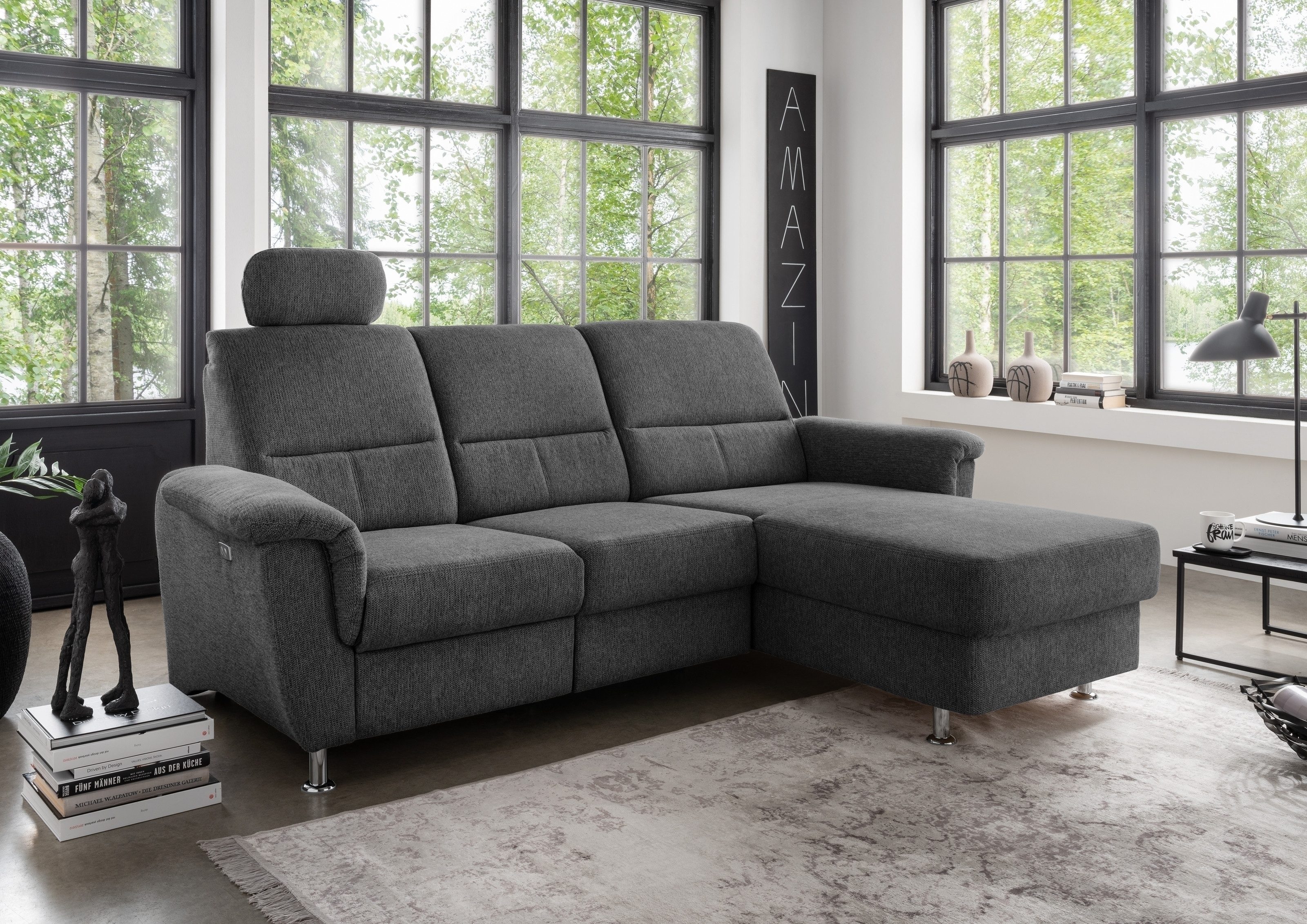 freiraum Ecksofa Ludwigshafen, Motor-funktion, Kopfstütze, Stauraum, anthrazit - 231x113x165 (BxHxT)