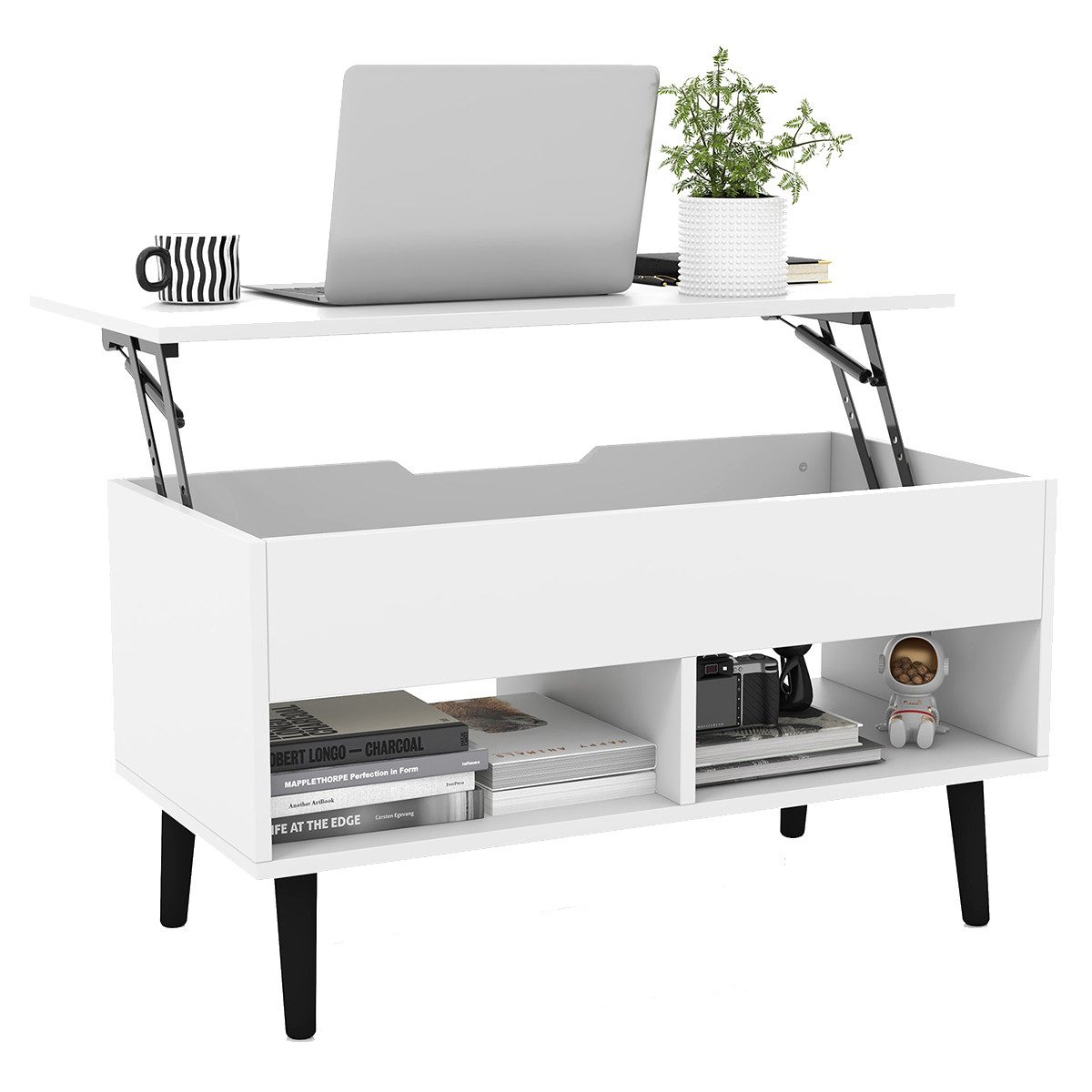 COSTWAY Couchtisch, höhenverstellbar, Stauraum mit 2 günstig online kaufen