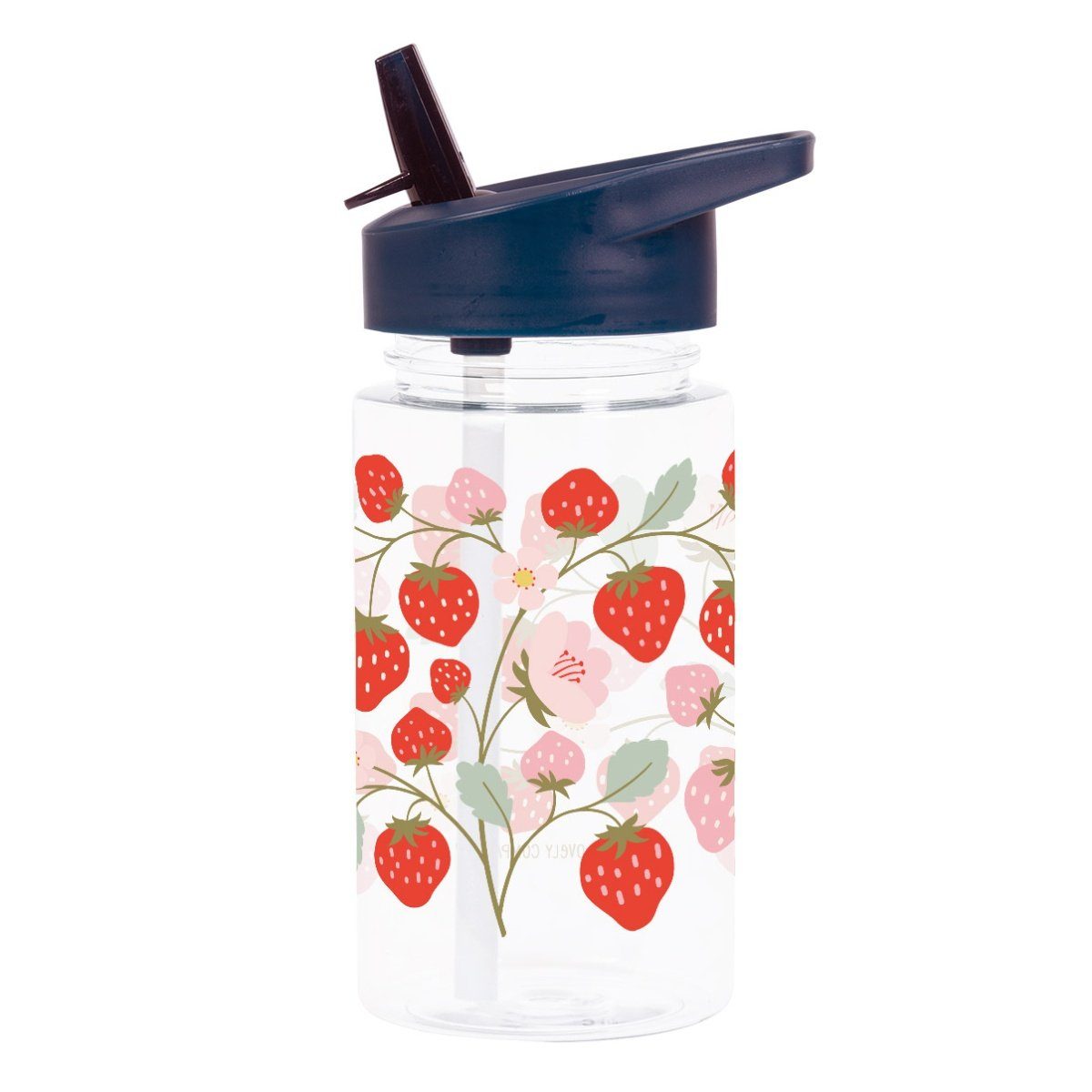 A little lovely Company Trinkflasche Trinkflasche 450ml mit Trinkhalm Wasserflasche Kinderflasche Erdbeere