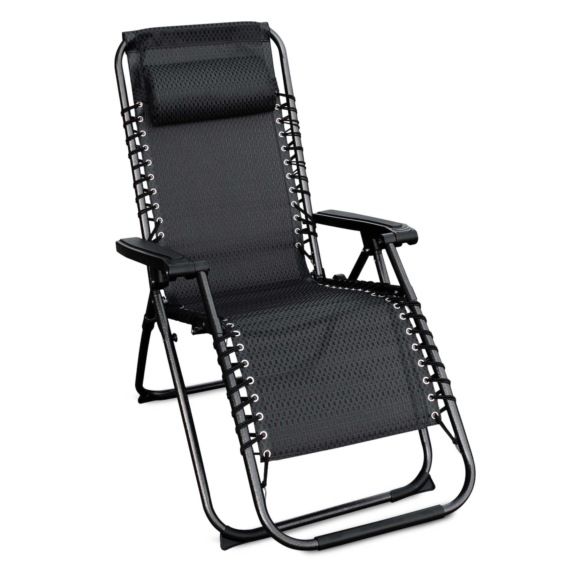 Spetebo Hochlehner Relax Sessel verstellbar mit Kopfkissen - grau, Verstellbarer und klappbarer Garten Liegestuhl