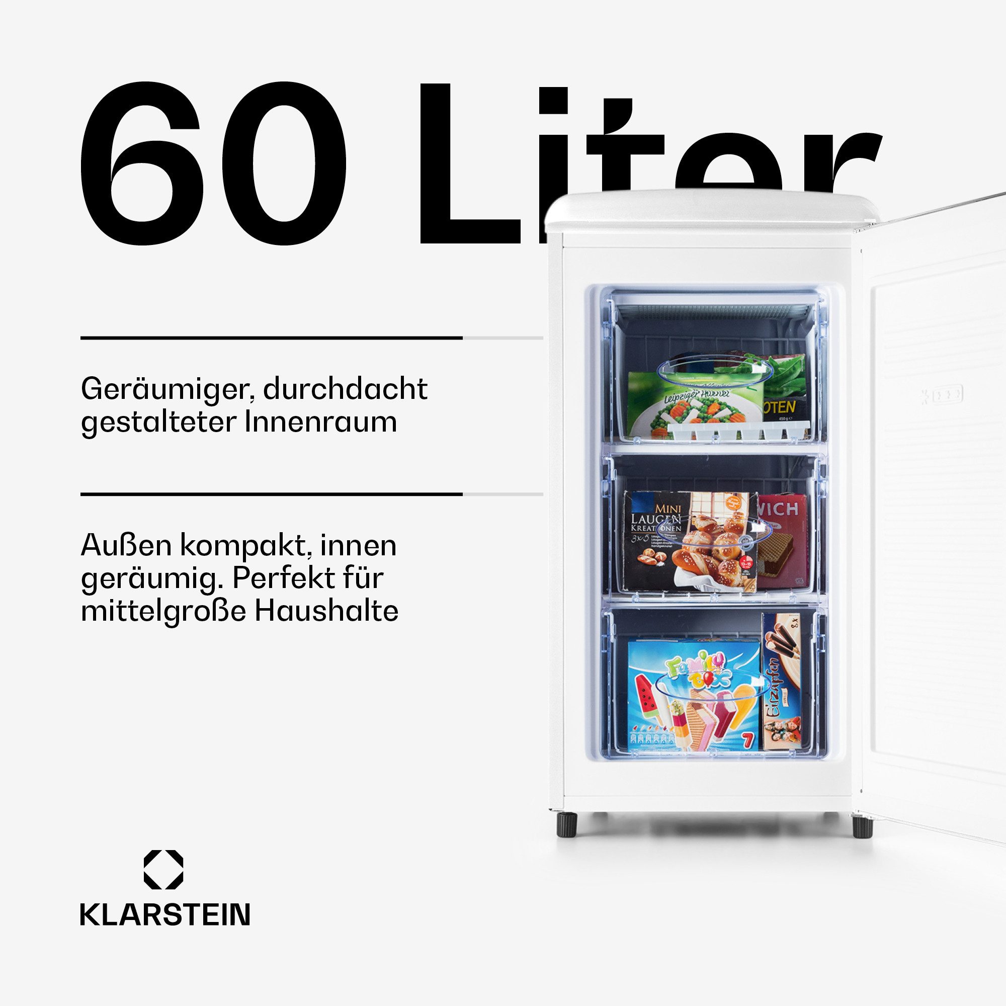 Klarstein Gefrierschrank 10045800, 90.5 cm hoch, 48 cm breit, Tiefkühlschrank freistehend Gefriertruhe Gefrierschrank groß Kühltruhe