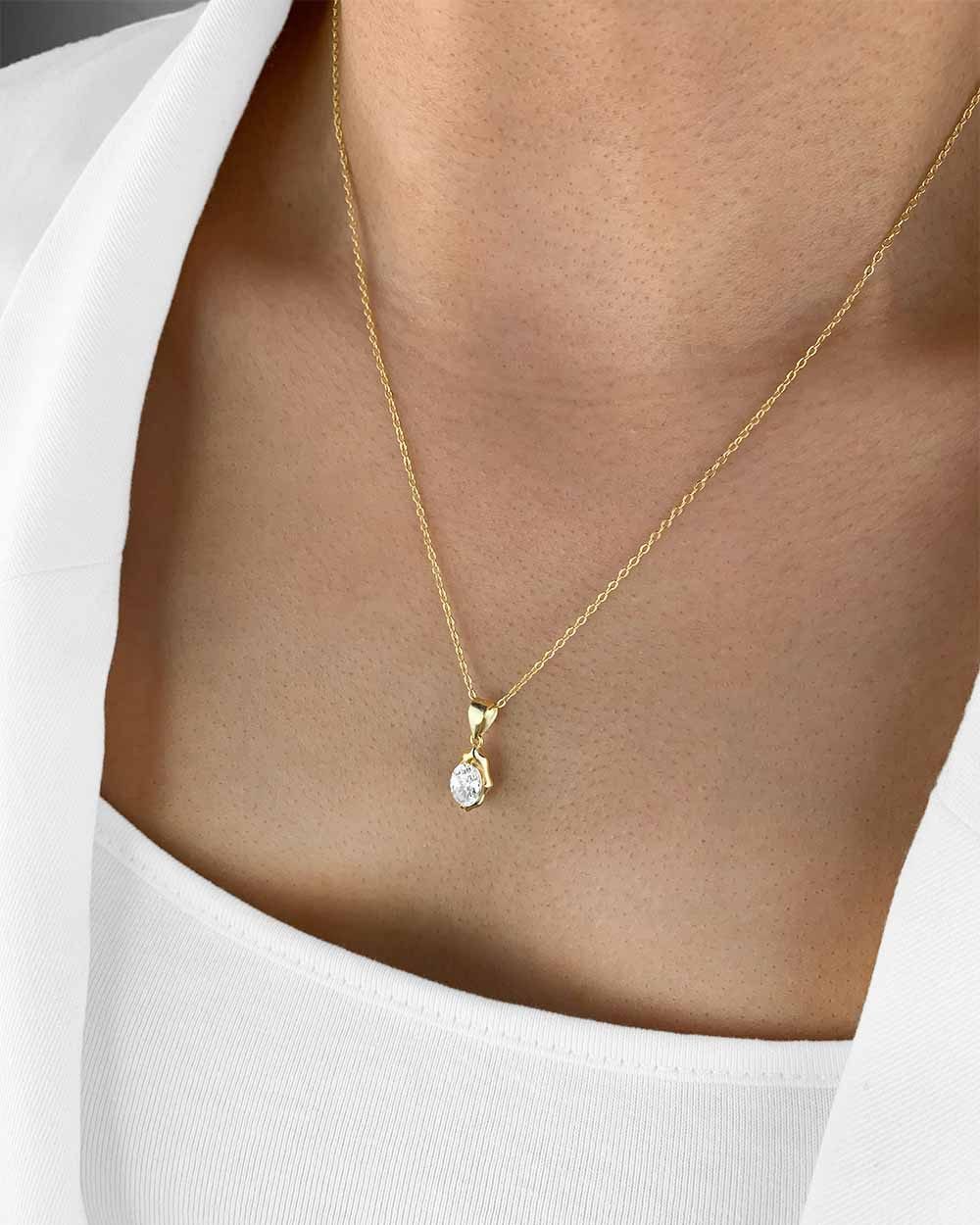 Kette mit Anhänger 'Calissa' Damen Halskette Silber 925 14k vergoldet Anhänger oval