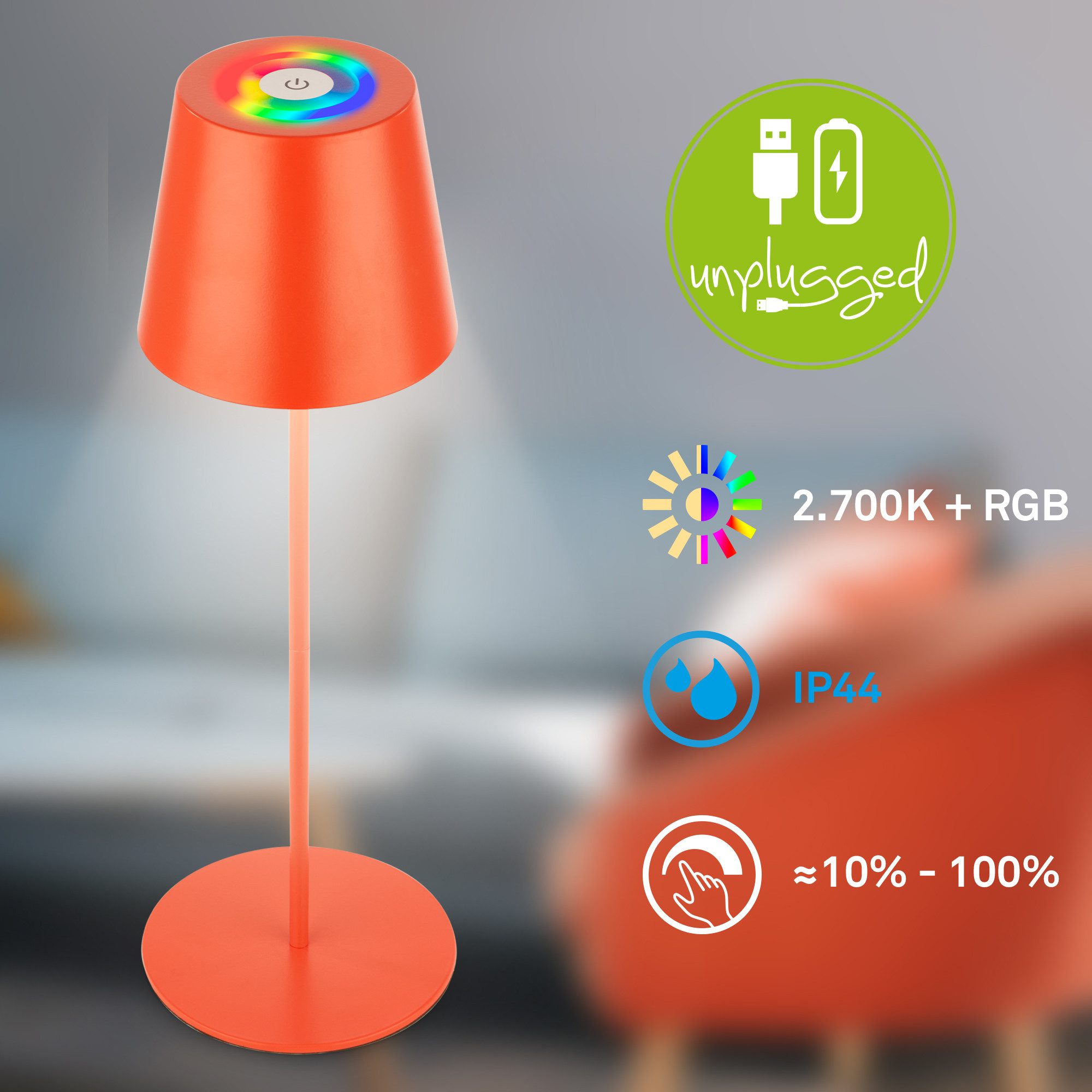 Briloner Leuchten LED Tischleuchte Akku Flaschenaufsatz Leuchte kabellos 3-in1 Indoor/Outdoor, LED fest integriert