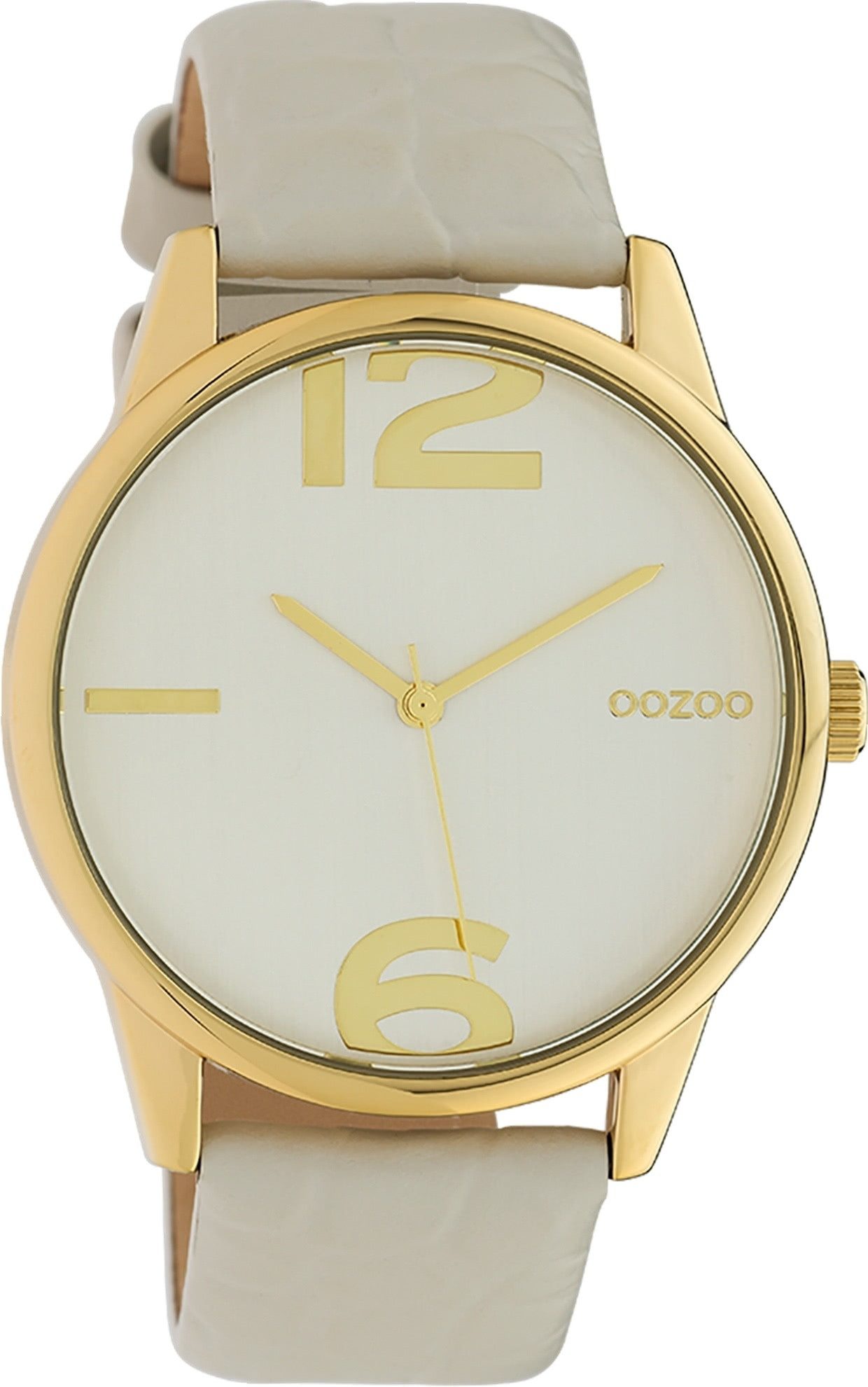 OOZOO Quarzuhr Oozoo Damen Armbanduhr Timepieces Analog, (Analoguhr), Damenuhr rund, groß (ca. 40mm), Lederarmband hellgrau, Fashion