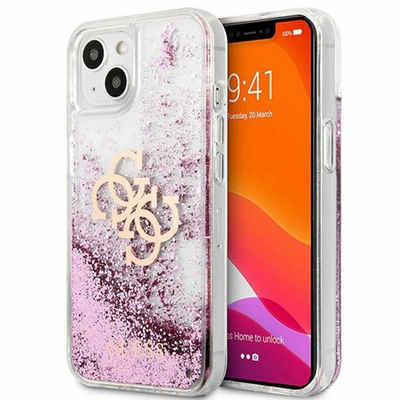 Guess Handyhülle Guess Liquid Glitter Silikon Case für Apple iPhone 13 Mini Flüssig Glitzer Transparent / Pink Hülle