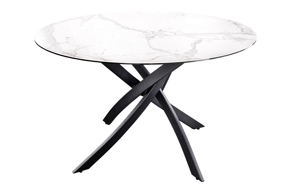 riess-ambiente Esstisch ALPINE 120cm weiß/schwarz - rund, Keramik, Marmor-Optik, Metall (Einzelartikel, 1-St), mir Sterngestell & Platz für 4 Personen – ideal für Esszimmer & Küche