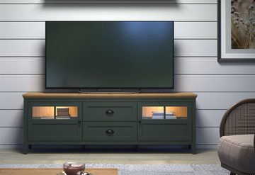 Furn.Design Lowboard Stanton (TV Unterschrank in Landhaus grün mit Eiche, Breite 186 cm), mit LED Beleuchtung
