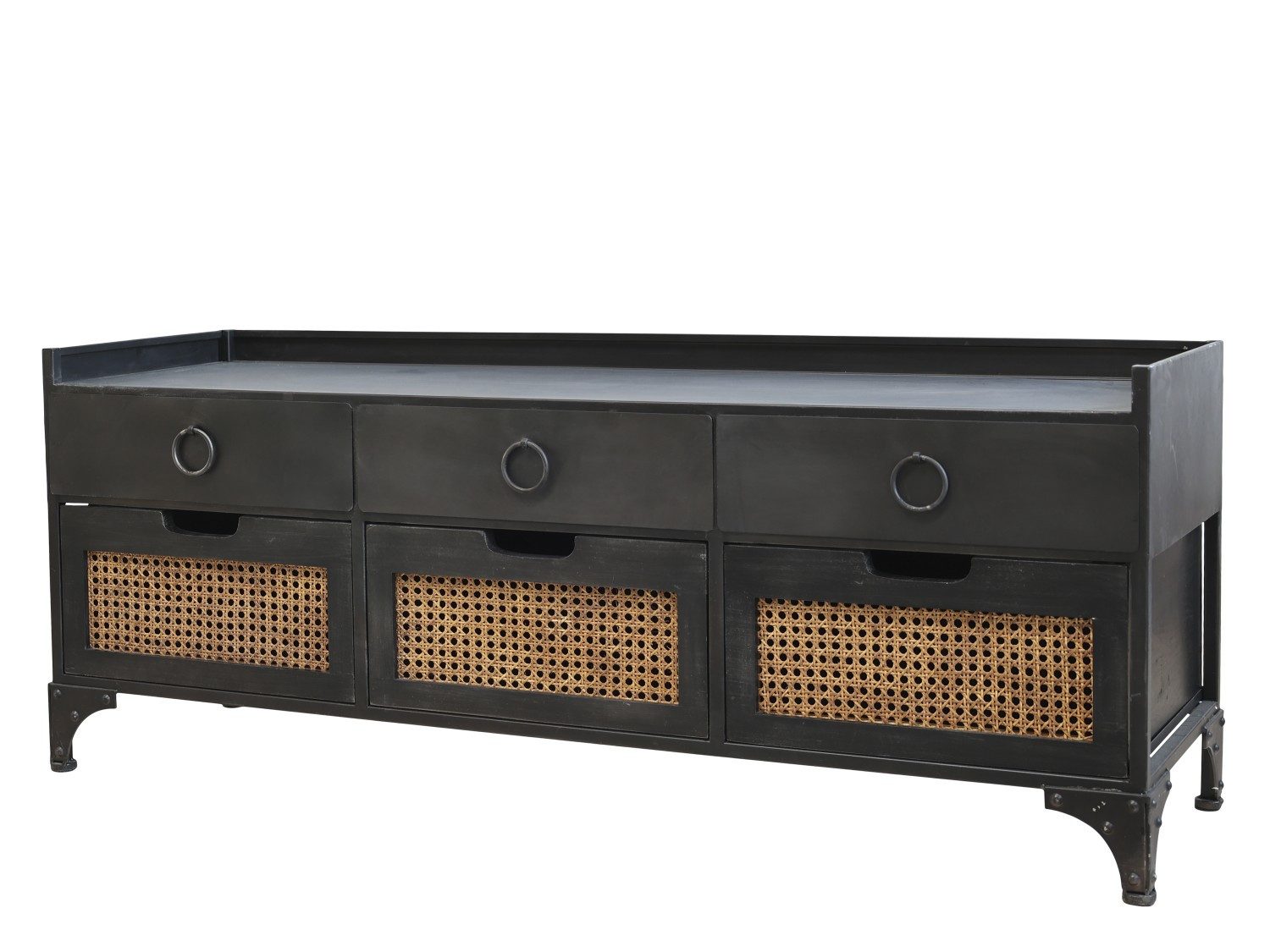 Chic Antique Stauraumschrank Kommode Vienna Vintage Sideboard Wiener Geflecht Metall Rattan