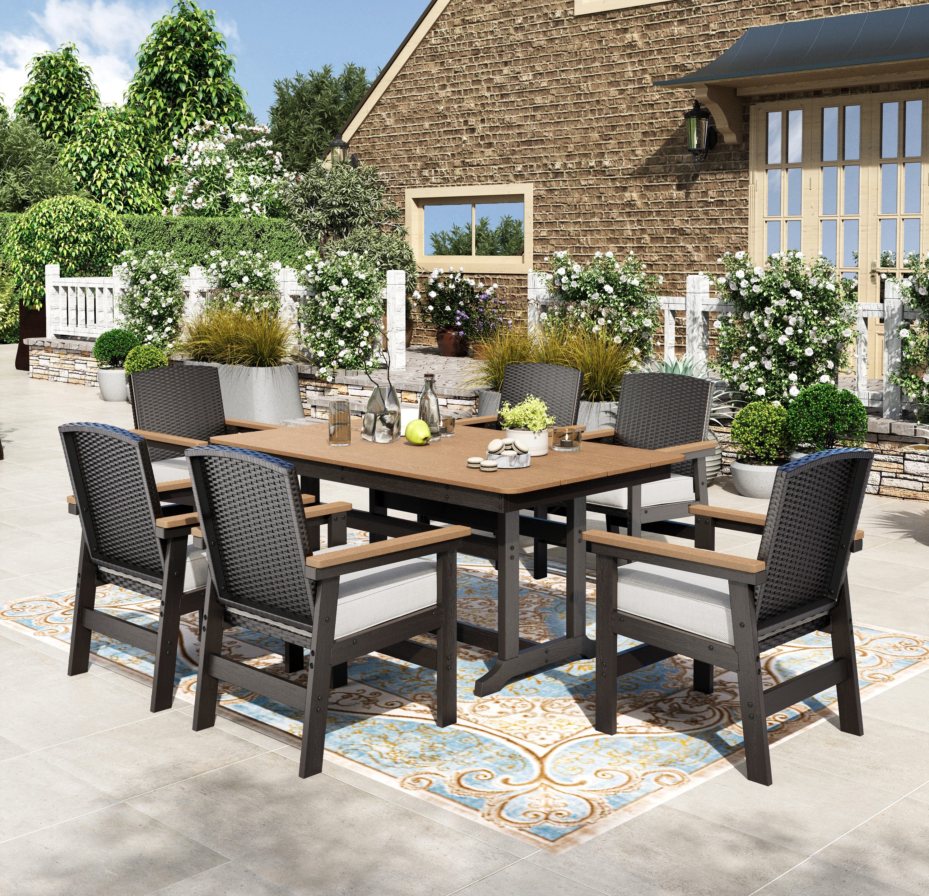 PHI VILLA Garten-Essgruppe, (Rattan Gartenmöbel Set Outdoor Set balkonmöbel)