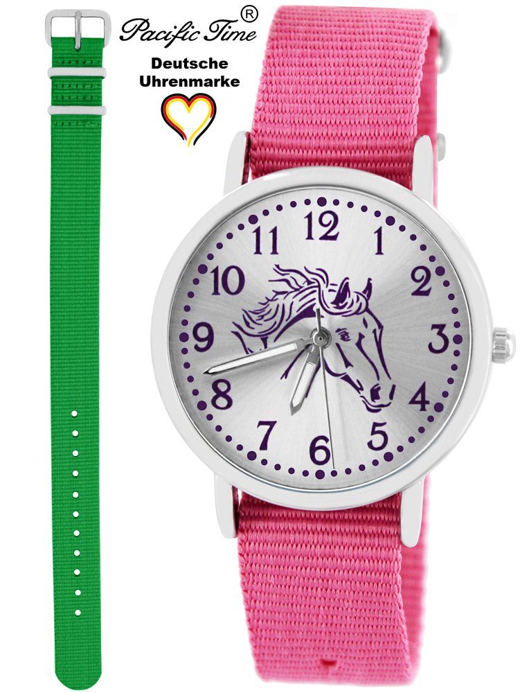 und Design Wechselarmband, Versand Time und Kinder Armbanduhr Gratis violett Set Match Quarzuhr grün - Pferd Mix Pacific rosa