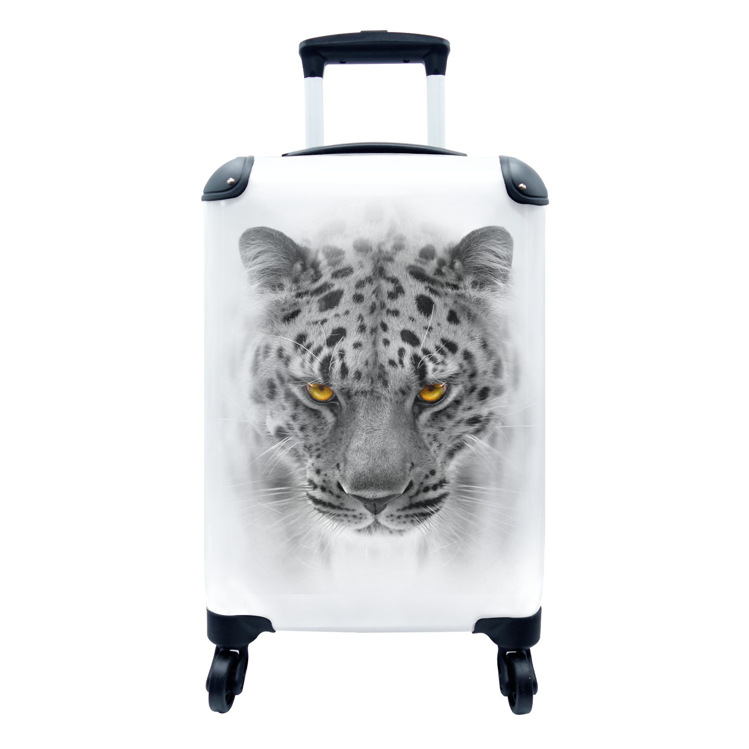 4 rollen, Tier, Reisetasche Weiß Reisekoffer Ferien, Handgepäckkoffer Rollen, für mit Leopard - - Trolley, Schwarz - MuchoWow Handgepäck