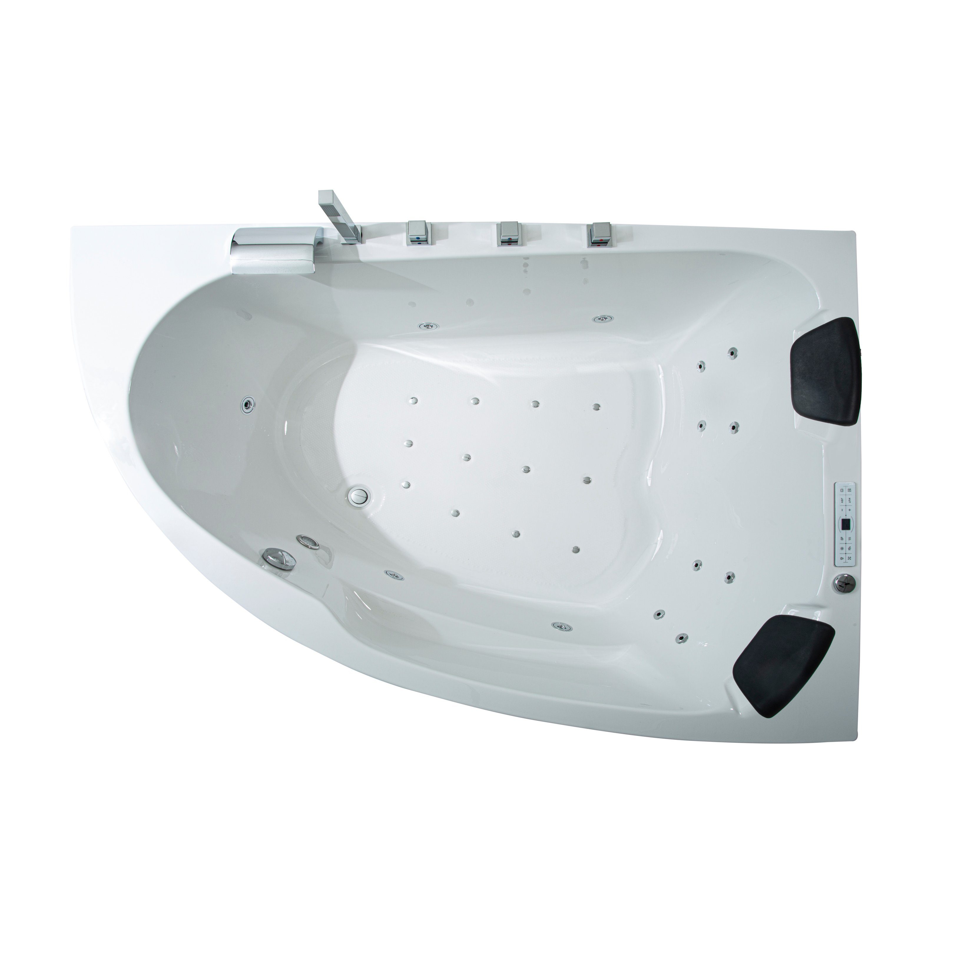 Basera® Whirlpool-Badewanne PREMIUM Indoor Eck-Whirlpool Badewanne Guam Re. 180x130cm für 2 Pers., (Komplett-Set), mit 25 Massagedüsen, Heizung, Wasserdesinfektion, Wasserfall, LED, ...
