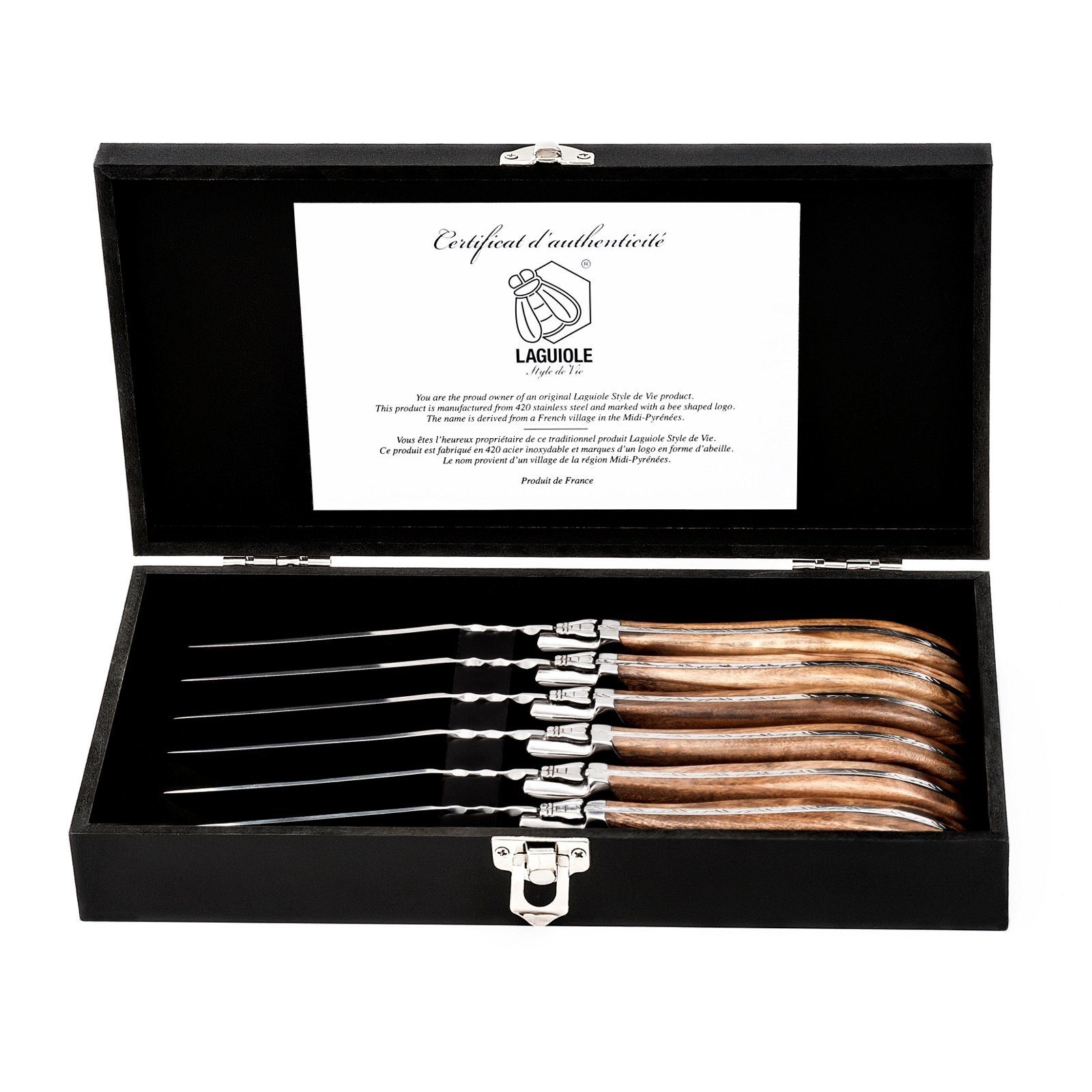 Laguiole Style de Vie Steakmesser LAGUIOLE STEAKMESSER SET "LUXIVIO", Edelstahl, Olivenholz, 6 Messer