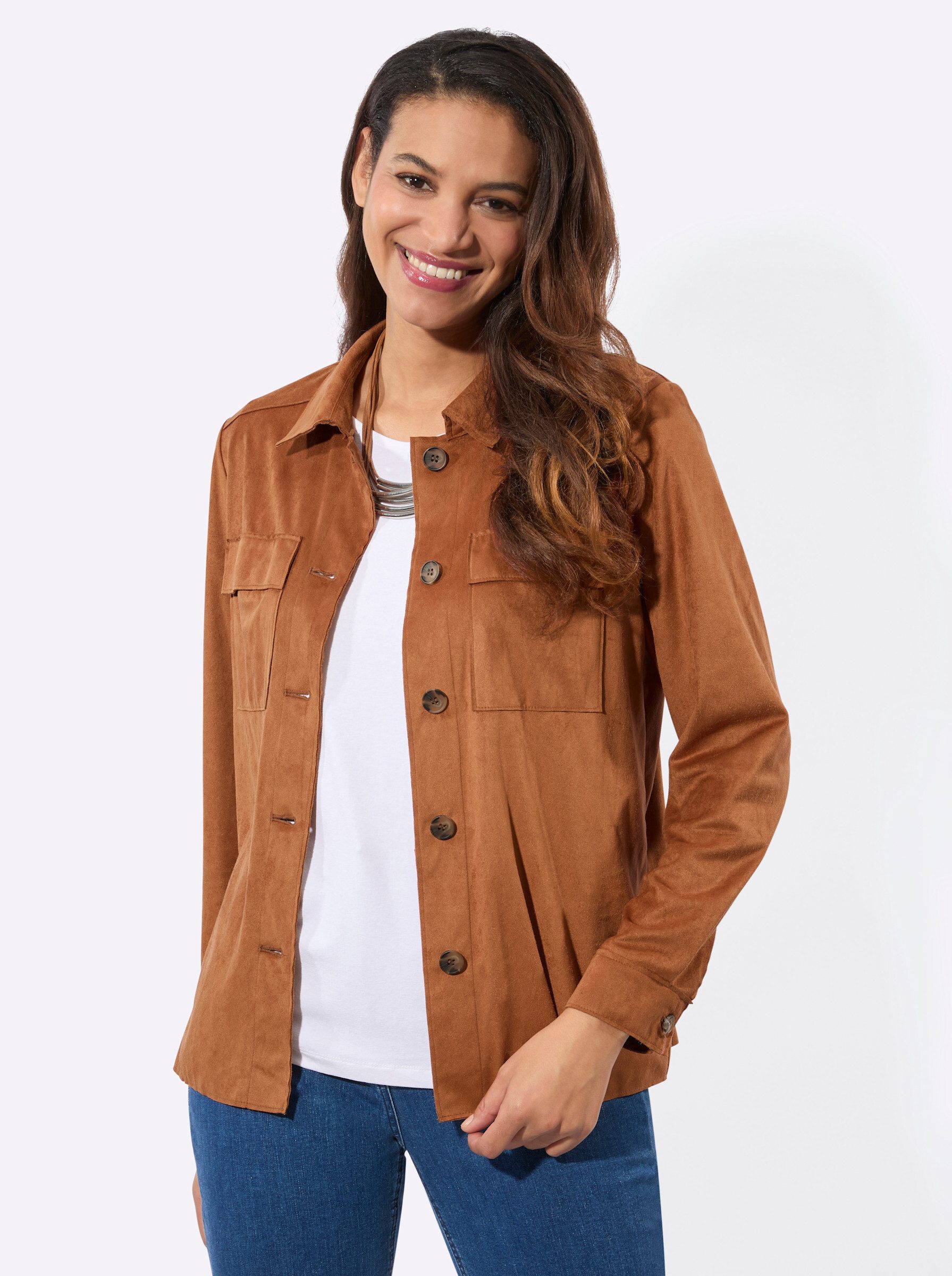 Witt Blusenblazer Lederimitat-Blazer Langarm