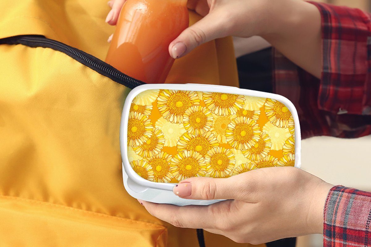 - MuchoWow Brotdose, und - - Erwachsene, für für Blumen, und Mädchen Sommer weiß Kinder Brotbox Lunchbox Kunststoff, Muster Sonnenblume (2-tlg), Jungs