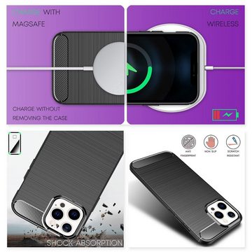 Nalia Smartphone-Hülle Apple iPhone 13 Pro, Carbon-Look Silikon Hülle / Matt Schwarz / Rutschfest / Karbon Optik