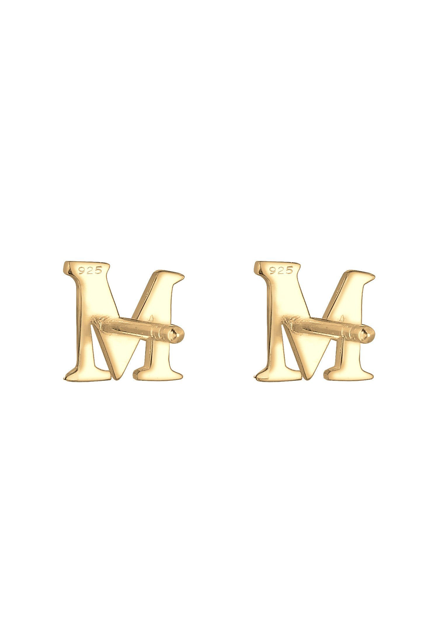 Gold 925 Paar Stecker Elli Ohrstecker Initialen Silber M Buchstabe Minimal
