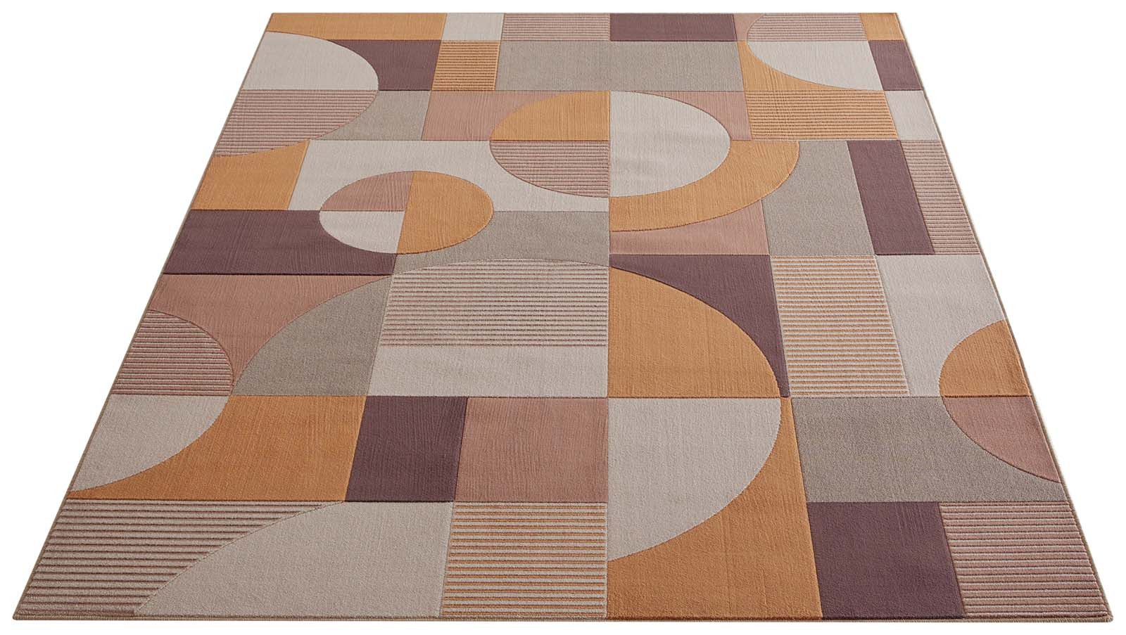 TaraCarpet Teppich Tara Carpet Teppich Mesina 70tes, rechteckig, Höhe: 7 mm, Retro Teppich in braun blau orange grün creme Pop Art 80X150 – Bild 5 von 5