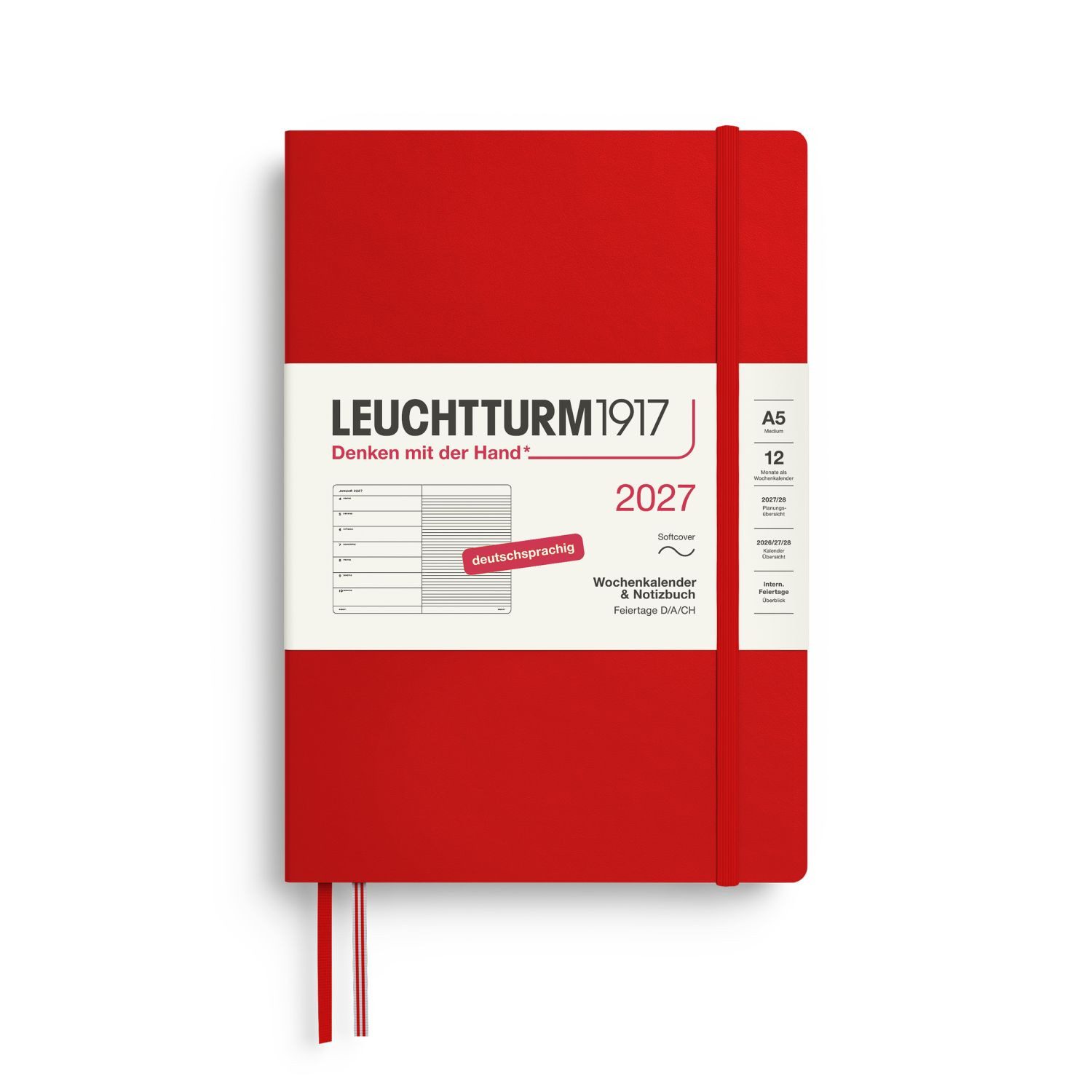 Leuchtturm1917 Taschenkalender Wochenkalender 2027 & Notizbuch Medium A5 Softcover Cherry