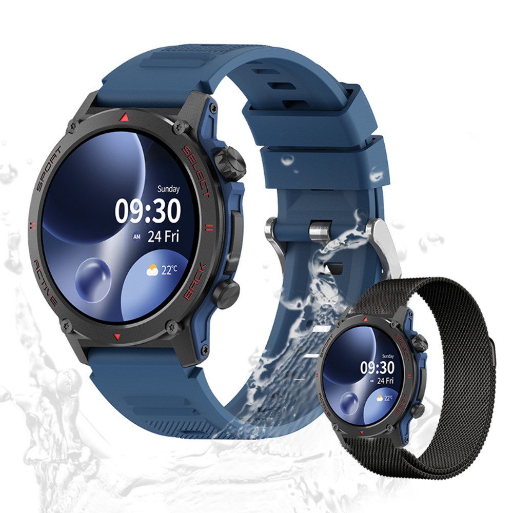 Valdus Herren's und Damen's IP68 Wasserdicht HD-AMOLED Display 280mAh Akku Smartwatch (3,6 cm/1,4 Zoll, Android/iOS), mit austauschbarem weichem Mesharmband, mit Herzfrequenz SpO2 Schlafmonitor Schrittzähler Fitnessuhr