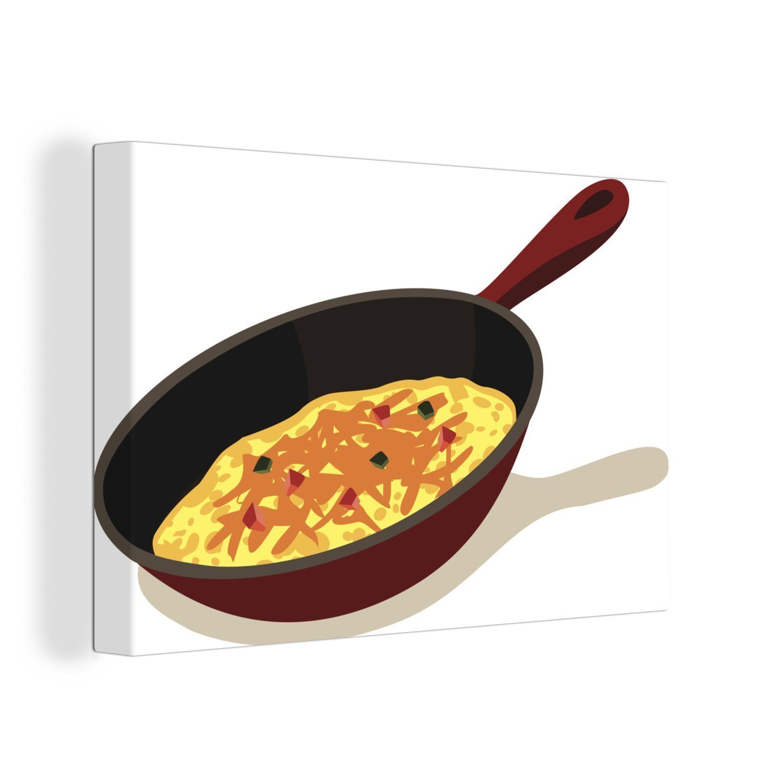 OneMillionCanvasses® Leinwandbild Illustration eines Omeletts in einer Bratpfanne, (1 St), Wandbild Leinwandbilder, Aufhängefertig, Wanddeko, 30x20 cm