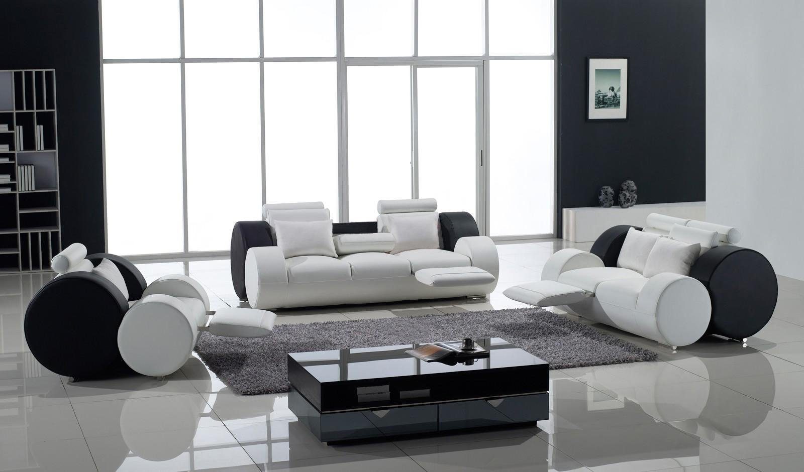 JVmoebel Sofa Sofagarnitur Set Design Sofas Polster Leder 311 Sitzer Couchen Relax, Made in Europe Weiß/Schwarz