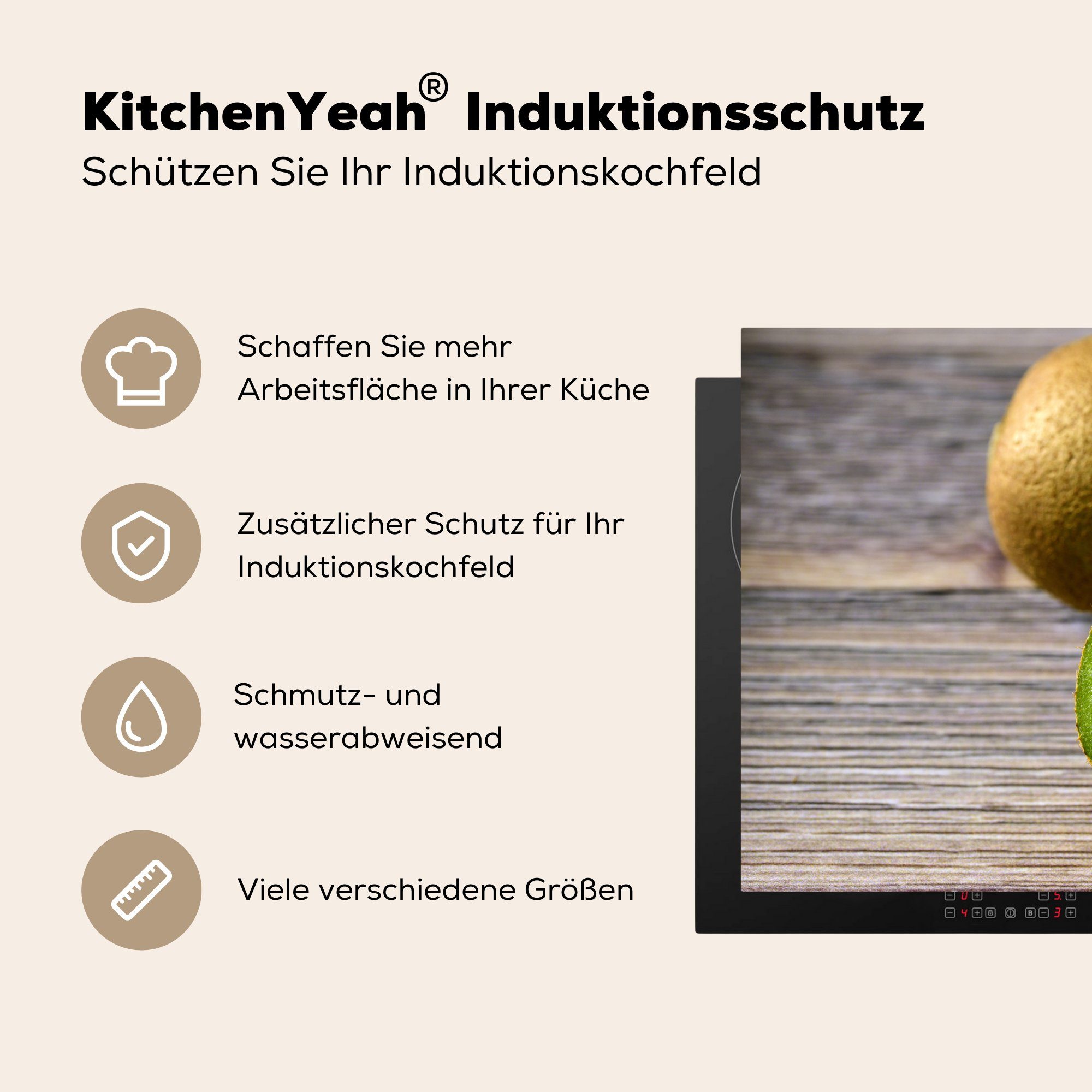 küche, 81x52 Vinyl, tlg), die MuchoWow cm, Induktionskochfeld Obst, (1 Ceranfeldabdeckung Schutz Herdblende-/Abdeckplatte - für Tisch - Kiwi