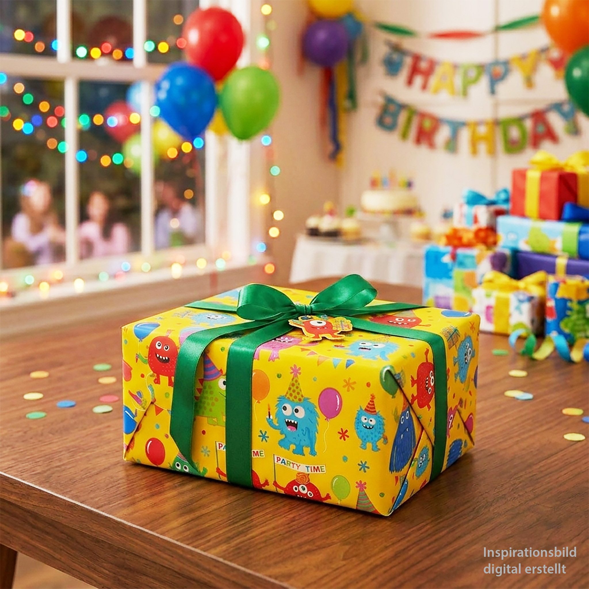 Star Geschenkpapier, Geschenkpapier Monstern Motiv 70cm x 2m Rolle Bunt
