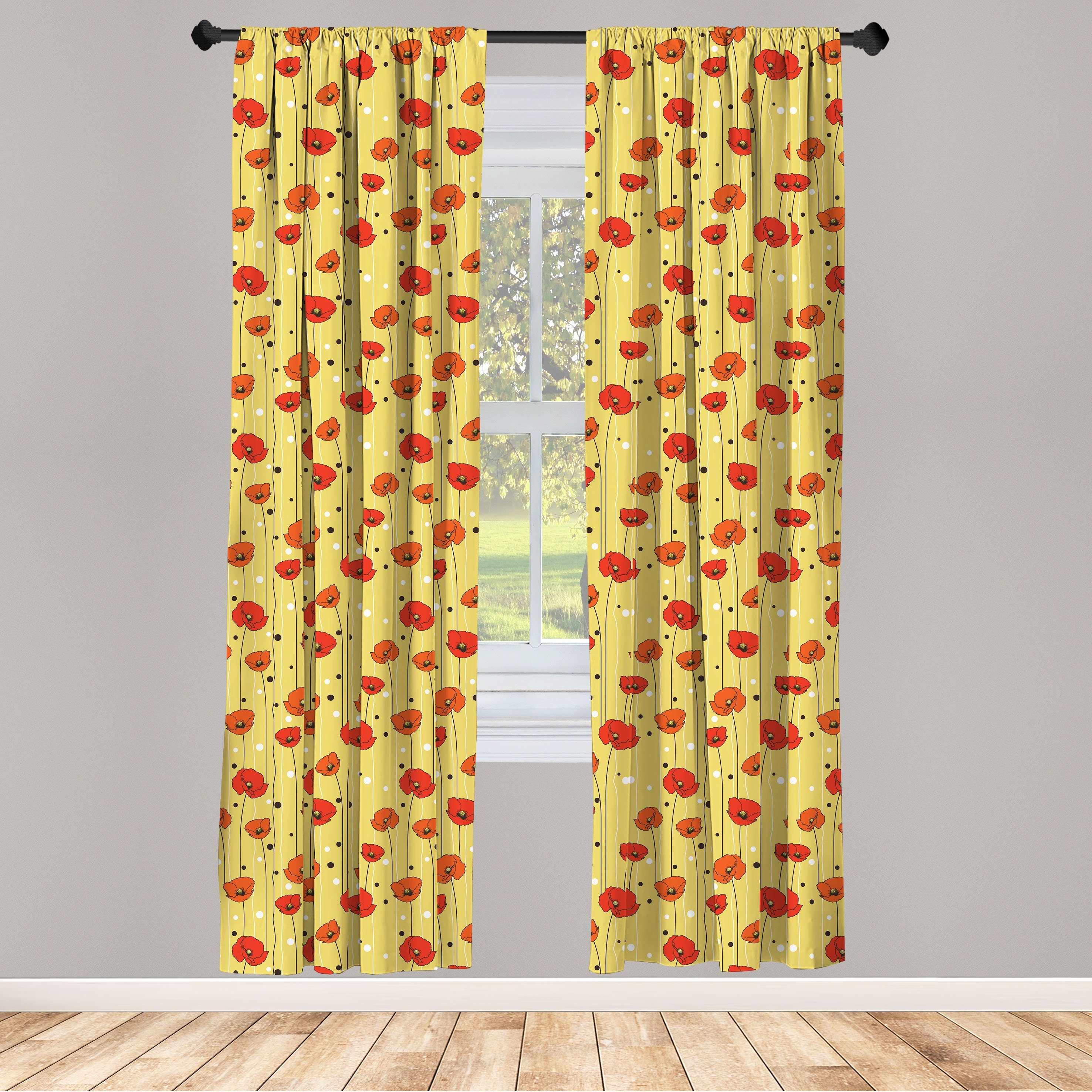 Gardine Vorhang für Wohnzimmer Schlafzimmer Dekor, Abakuhaus, Microfaser, Mohn Linien mit Punkten Floral