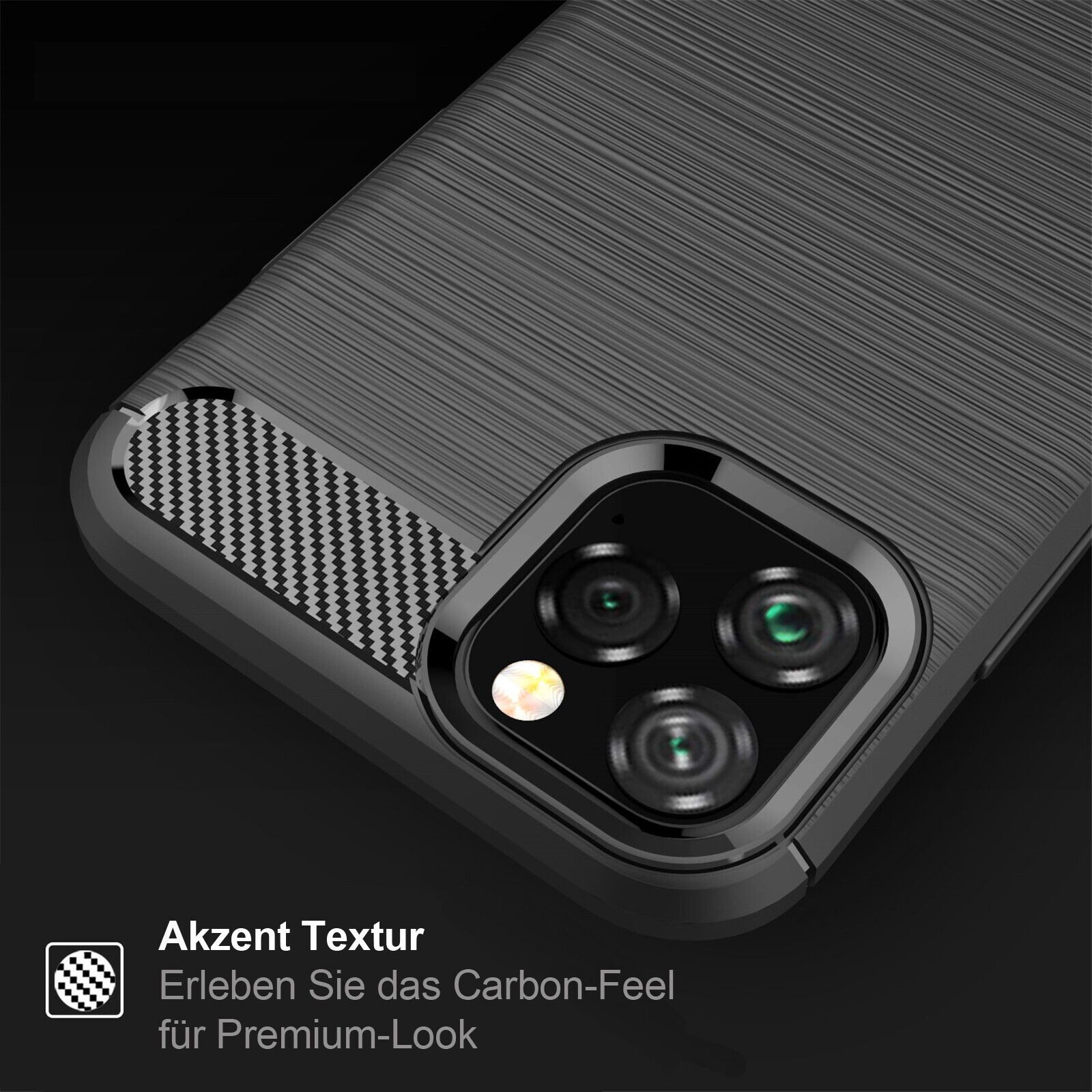 betterfon Handyhülle Carbon Hülle für iPhone 11 Pro Backcover TPU Silikon Bumper Schwarz, Carbon-Look – stoßfestes Case mit Air-Cushion & Metall-Optik