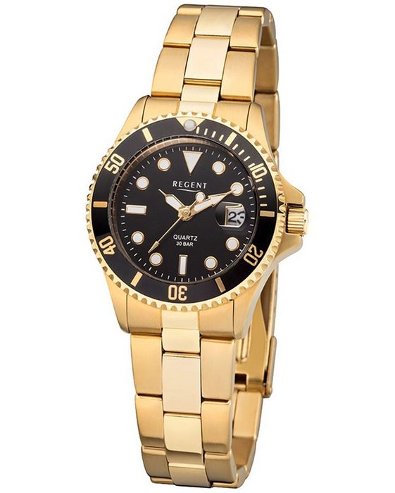Regent Quarzuhr Regent Damen Uhr BA-395 Metall Quarz (Armbanduhr) Damen Armbanduhr rund Metallarmband gold