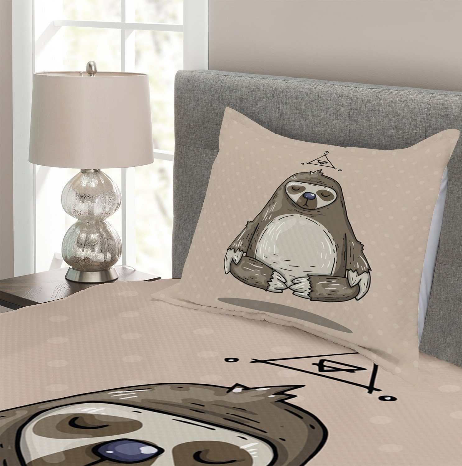 Tagesdecke Kissenbezügen Set Abakuhaus, Cartoon Faultier meditiert Sloth Waschbar, mit