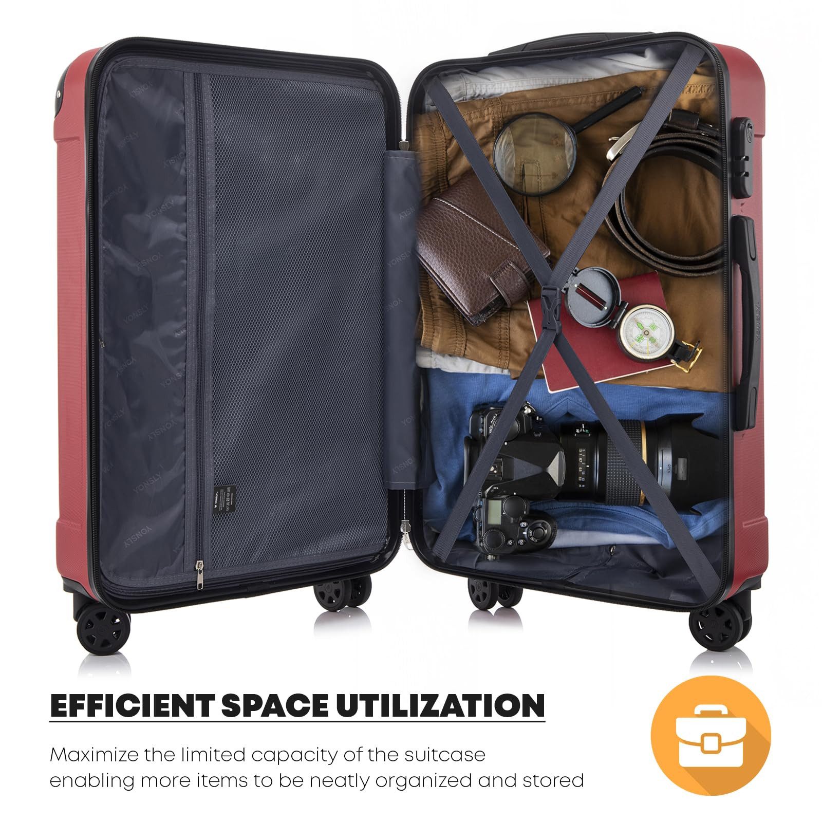 YONSLY Trolleyset Hartschalen-Reisekoffer Rollkoffer Trolley Gepäckset aus ABS, 4 Rollen, (Reiseset, 2 tlg., Größen L&XL), mit 360° Doppelrollen, Zahlenschloss und ergonomischem Gummigriff
