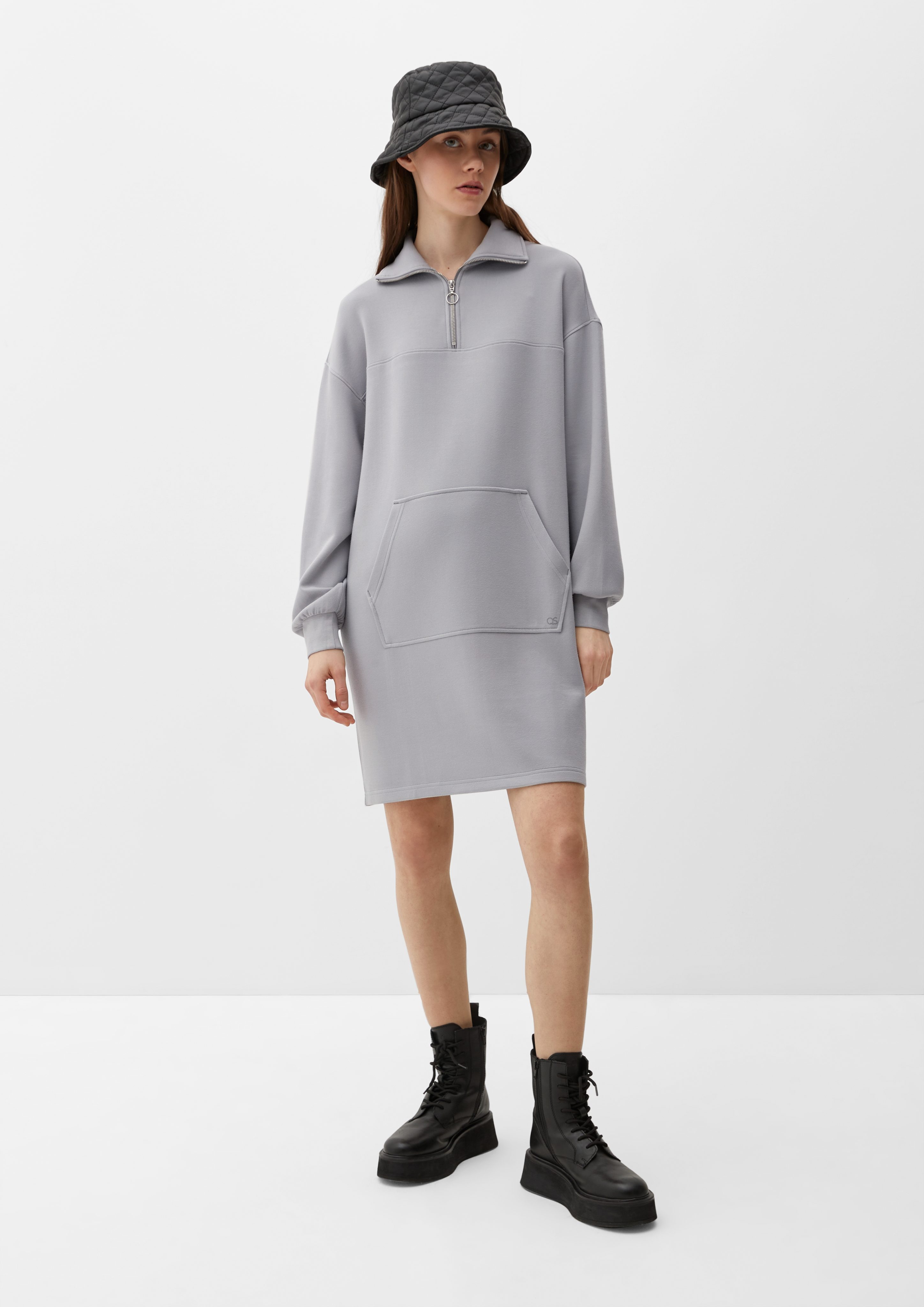 QS Minikleid Sweaterkleid Troyer-Style Ziernaht im