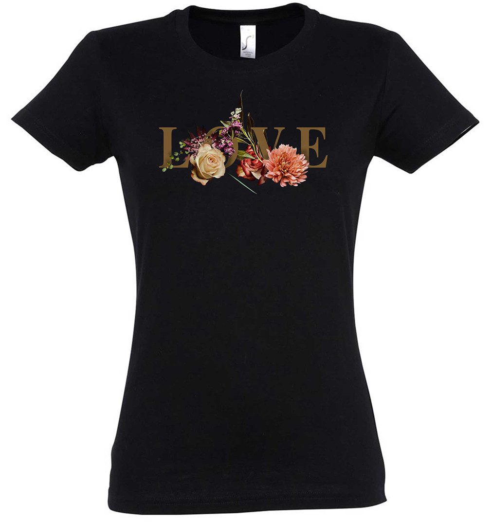 Urban Backwoods Print-Shirt Love Flowers Damen T-Shirt Blumen Blume Liebe Tattoo Art Girl Gothic (1-tlg) Romantic Rockabella Flower Roses