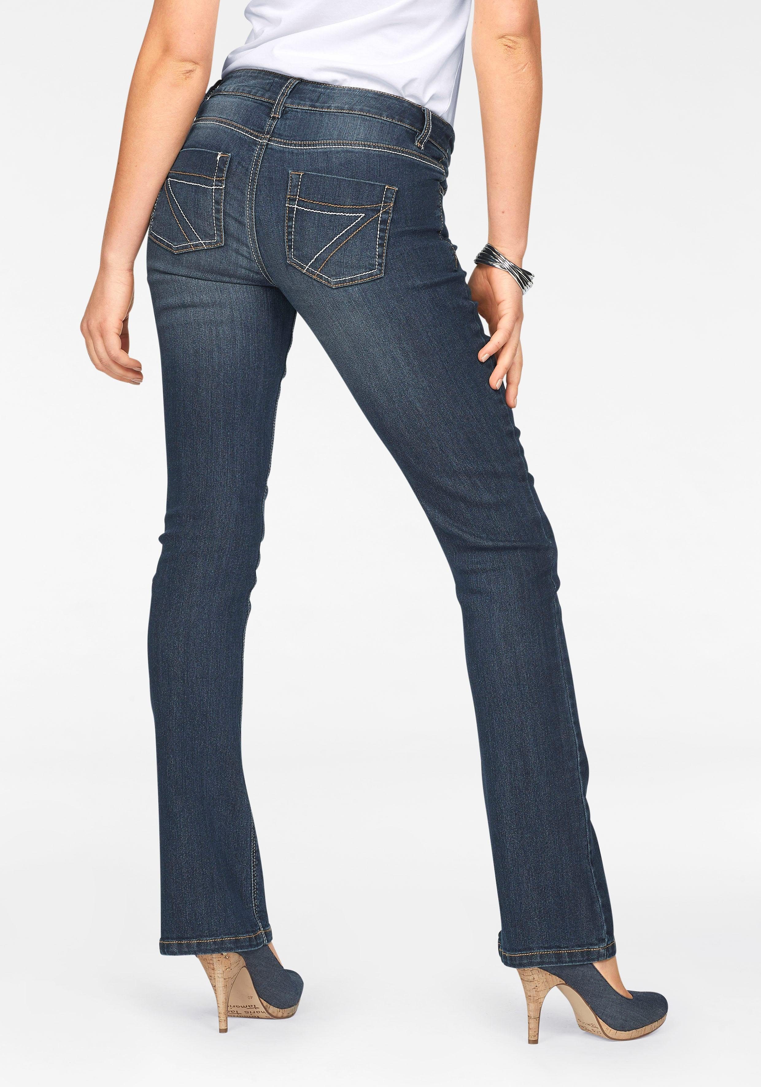 Arizona Bootcut-Jeans mit Kontrastnähten Mid Waist darkblue-used