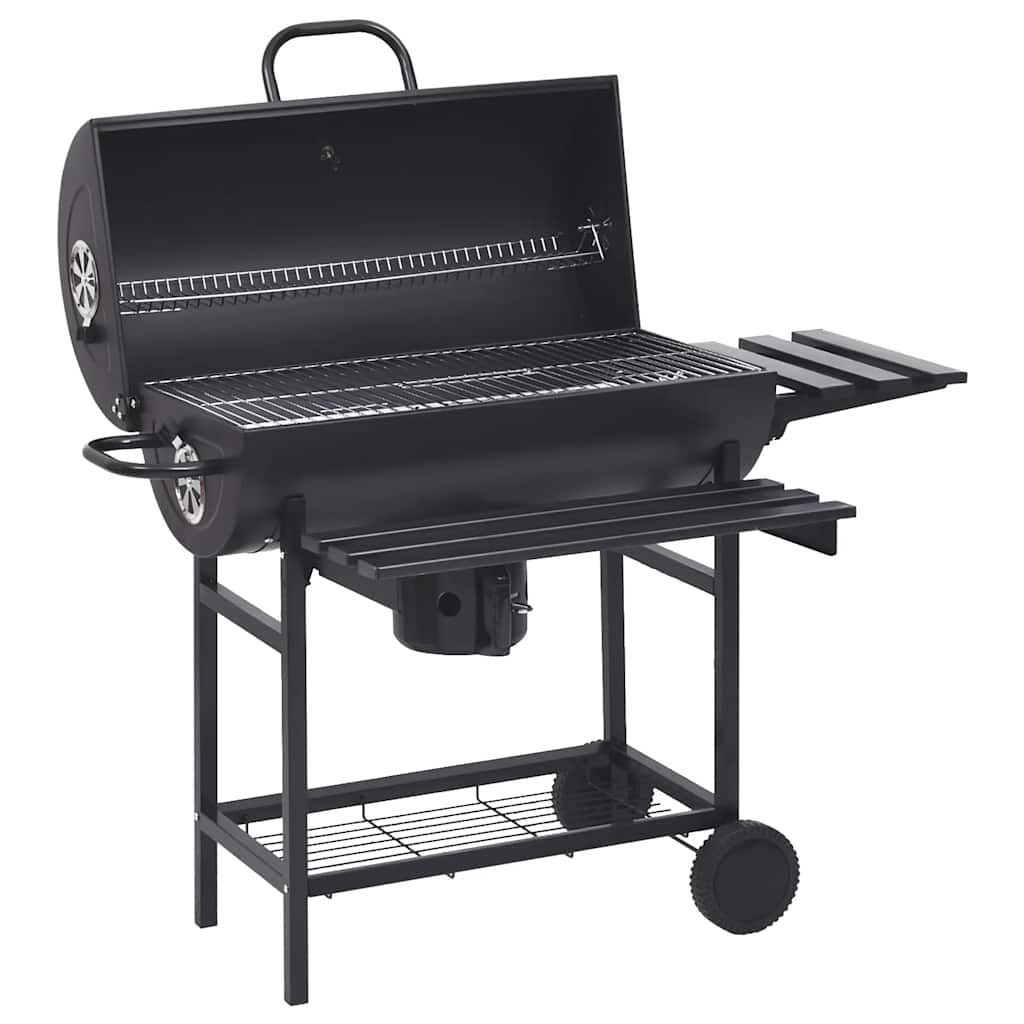 vidaXL Grillkamin Grillwagen mit Rädern und Ablagen Schwarz Stahl 115x85x95 cm