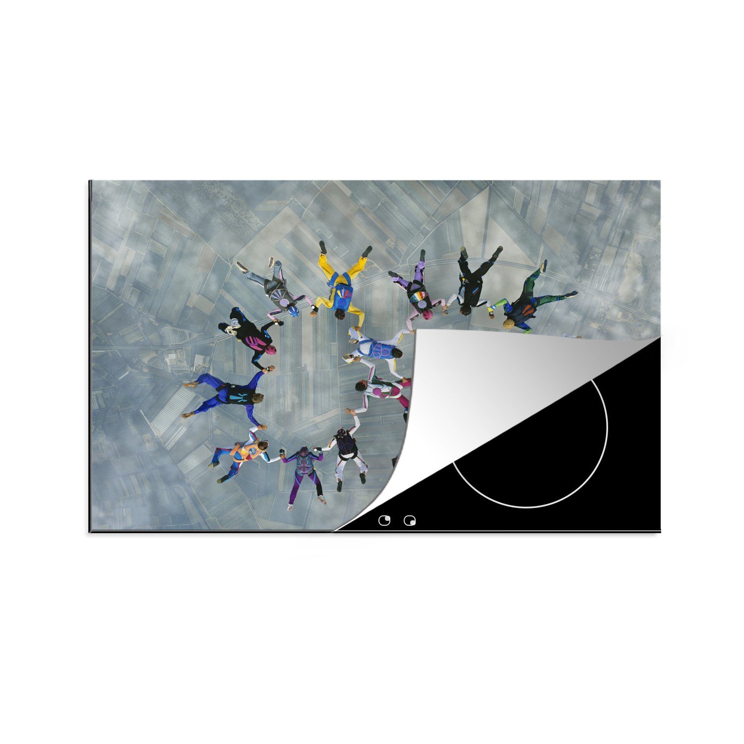 MuchoWow Herdblende-/Abdeckplatte Draufsicht auf eine die (1 cm, tlg), 81x52 Induktionskochfeld Vinyl, für Gruppe von küche, Ceranfeldabdeckung Schutz Fallschirmjägern
