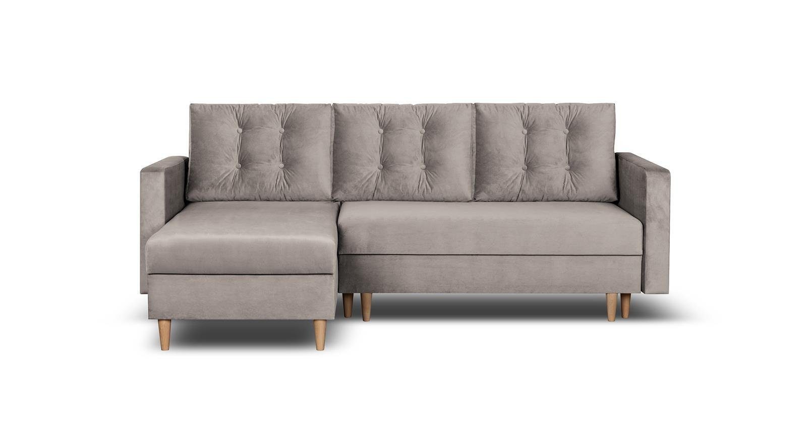 Beautysofa Ecksofa mit Schlaffunktion Sigurd L, Klassisches Design, Skandinavischer Stil, mit Bettkasten