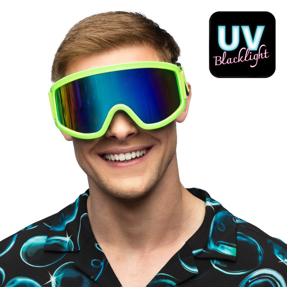 Boland Verkleidungsmaske Neon Party Skibrille zum 80er Jahre Kostüm, UV günstig online kaufen