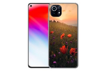 MuchoWow Handyhülle Blumenfeld - Gras - Pflanzen - Sonnenuntergang - Orange, Phone Case, Handyhülle Xiaomi Mi 11, Silikon, Schutzhülle